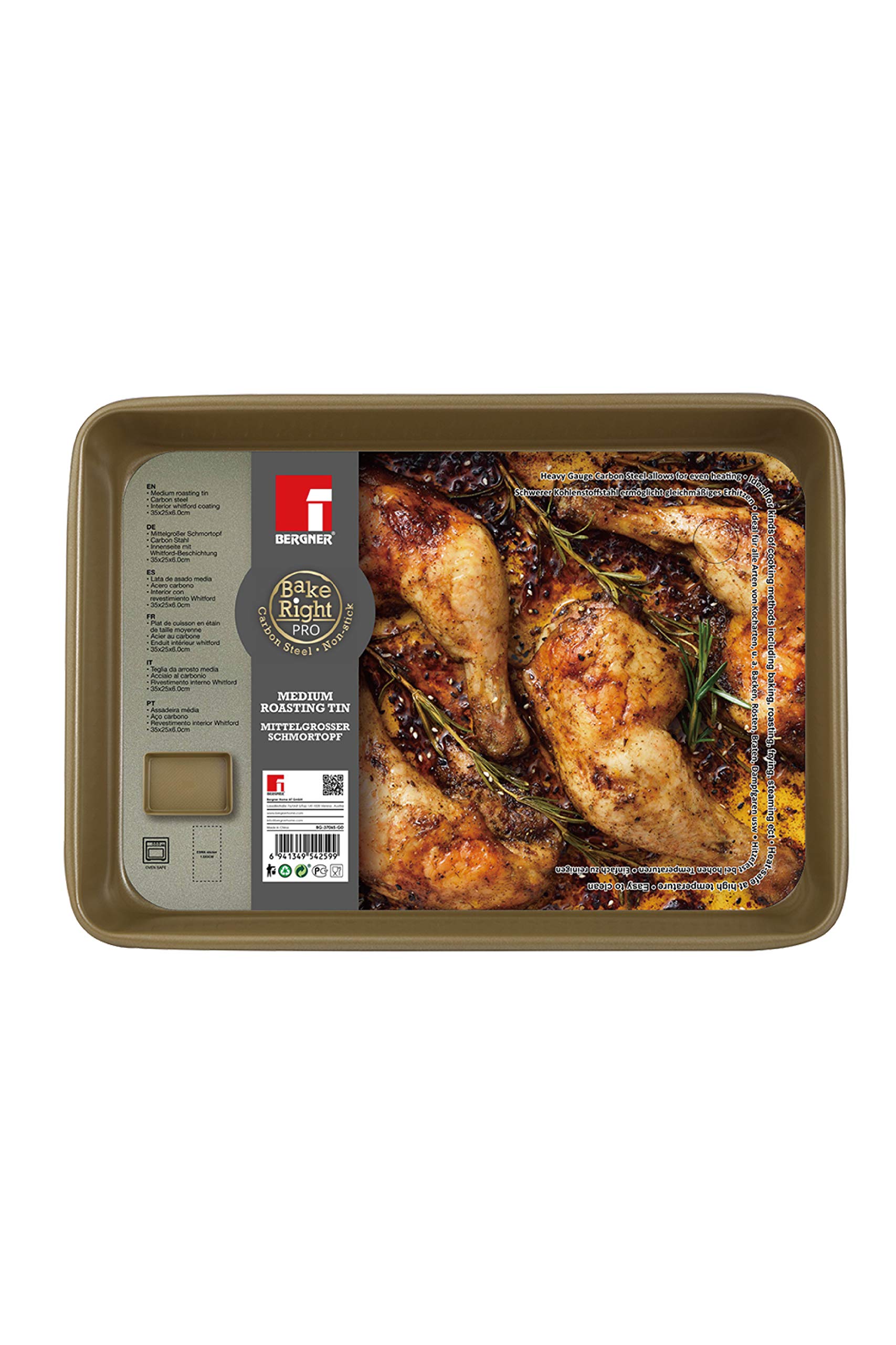 BERGNER BAKERIGHT PRO RECTANGLEMEDIUM ROASTING TIN 35 CM CARBON STEEL, BG37065GD