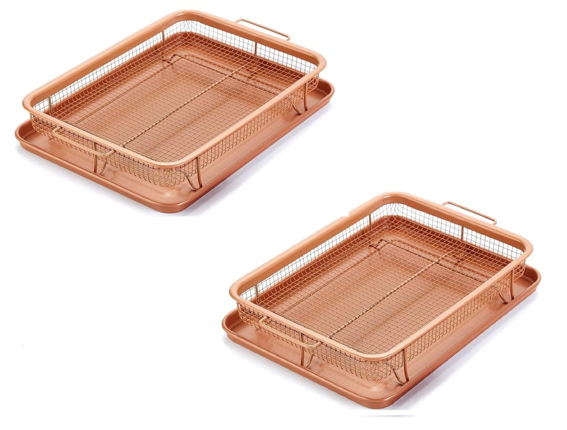 SHOPOBOX Kitchen Deep-Fried Food Drain Basin Rectangle Crispy Tray Filter Mesh Fresh-Keeping Basket Non-Stick Oil Pan Crisping Tray Oven Baking Tray Frying Basket and Baking Sheet (2)
