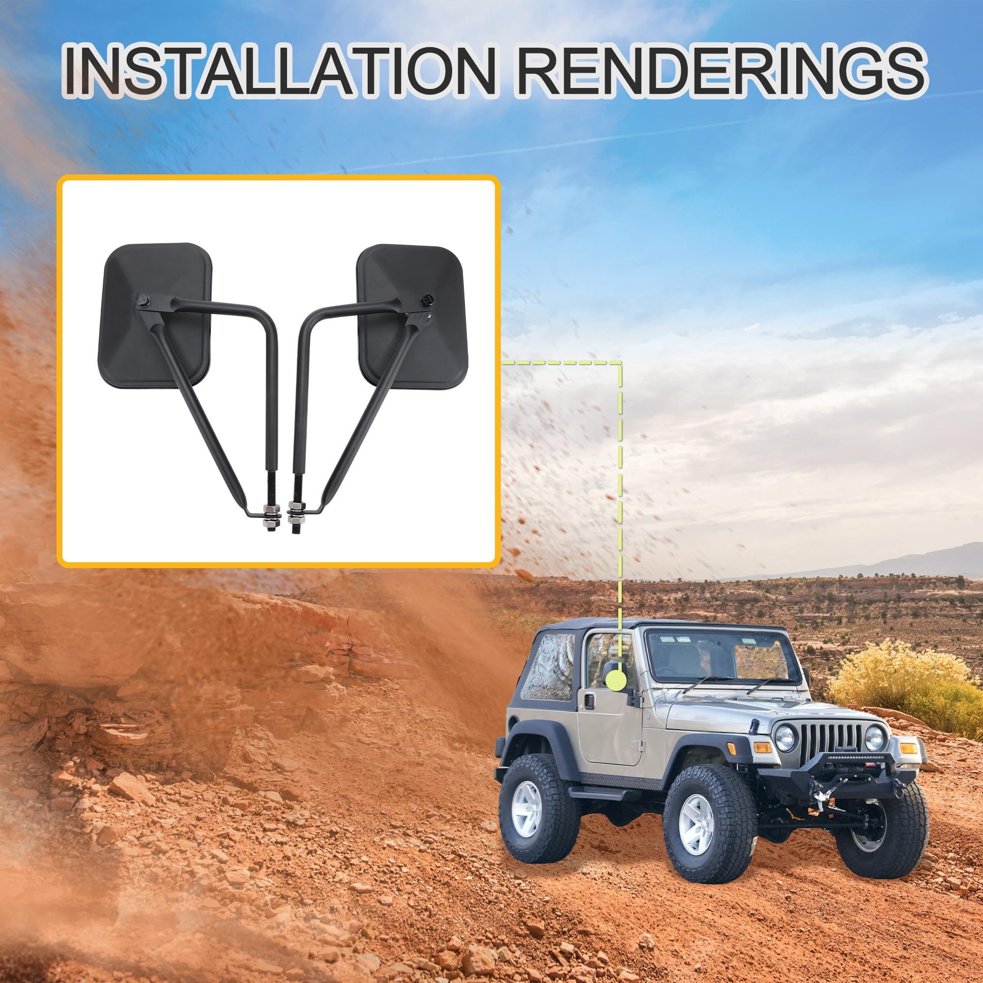 GOOFIT Modifier a colonne rétroviseur rétroviseur rapide démontage noir carré Remplacement Pour Wrangler CJ YJ TJ JK JL Off-Road UTV ATV