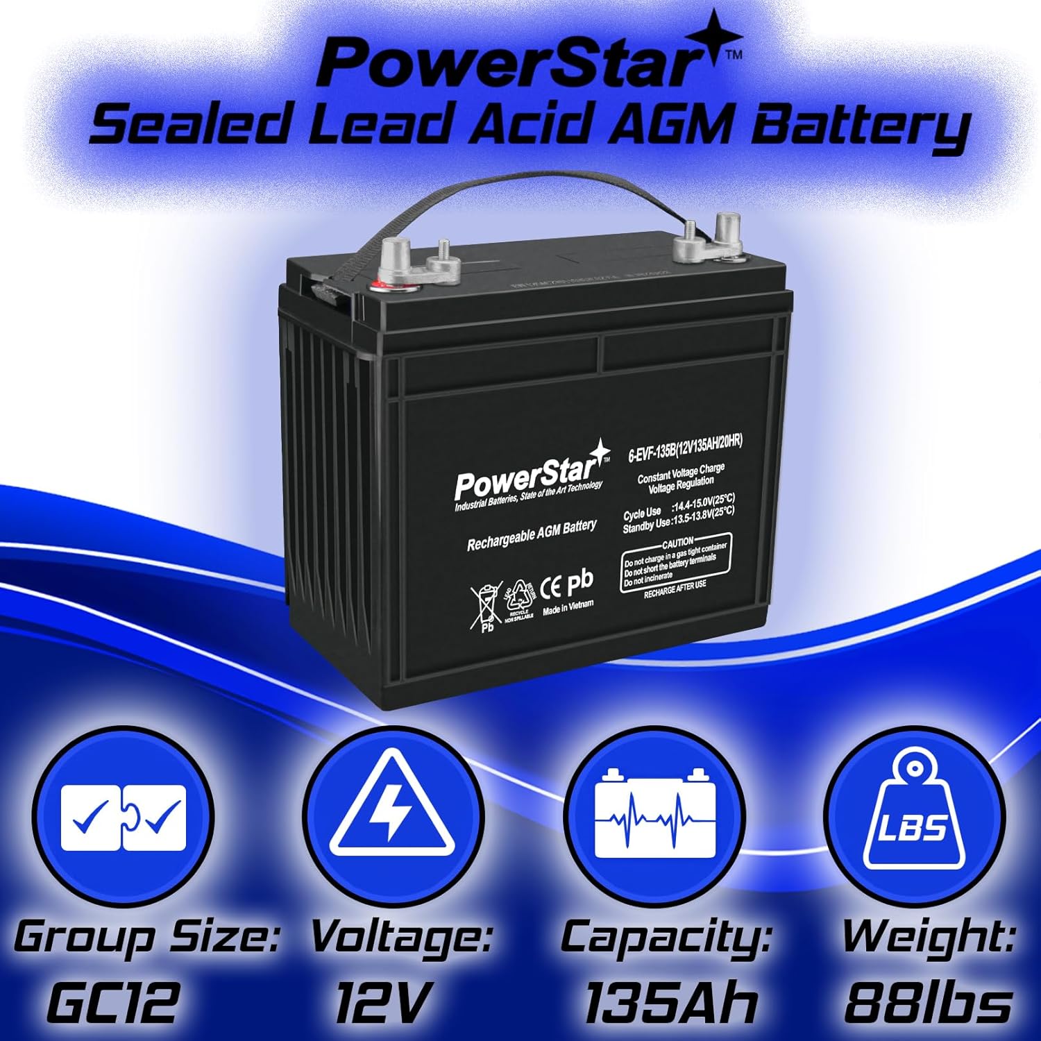 PowerStar Replacement for 12v 12 Volt Golf Cart Battery marine solar club car yamaha rv - 2 Pack