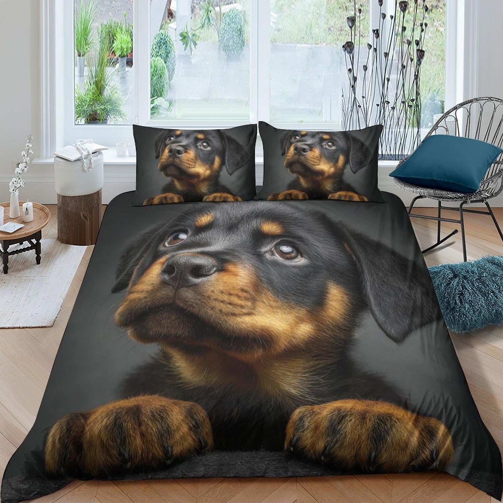 Ctjqhvkz Style-3 3D Printed Rottweiler Dog Fitted Sheet Microfiber Soft Anti-Slip Bed Sheet For Bedroom Dorm Room Decor Single（135X200cm）