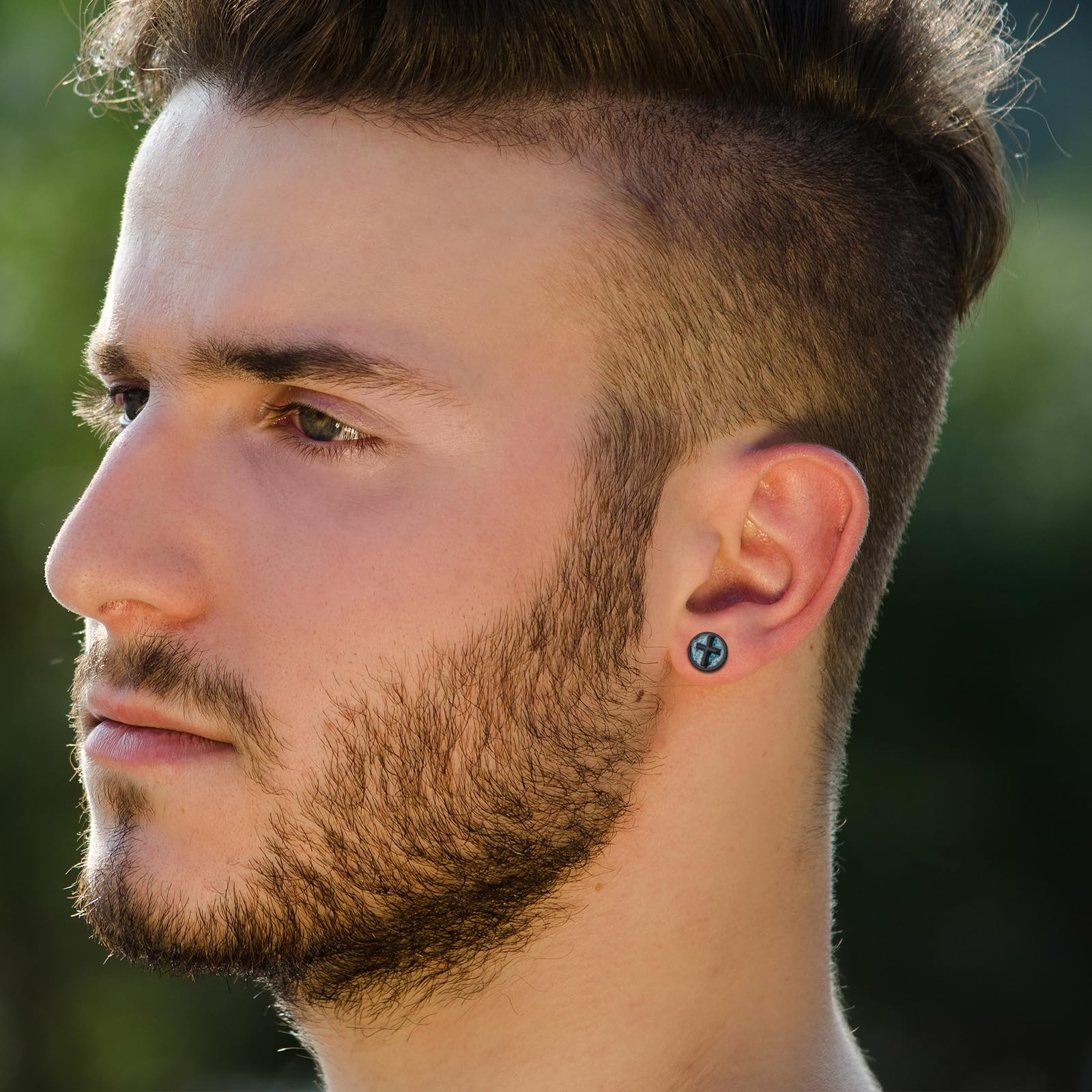 Midir&Etain Kreuz/Ankh/Frieden/Wikinger Ohrstecker für Herren Damen 925 Sterling Silber Schwarz Ohrringe mit Türkis Schmuck Geburtstags Vatertag Geschenk für Vater Jungen