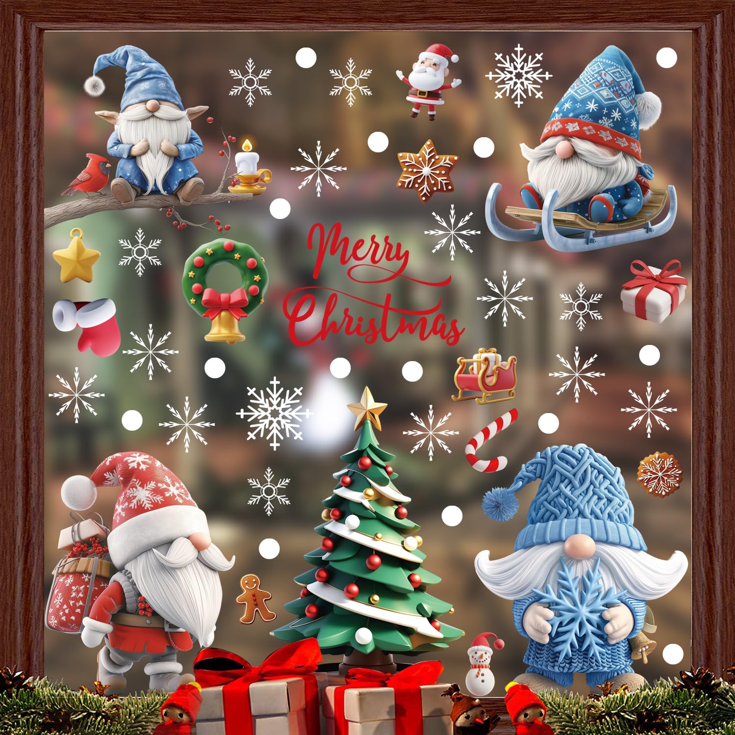 AhfuLife Grandi Adesivi Natalizie per Finestre, 70 x 40 cm, Riutilizzabili Decorazioni Natalizie con Casa Invernale Bianca per Decorare Porte, Finestre e Armadi