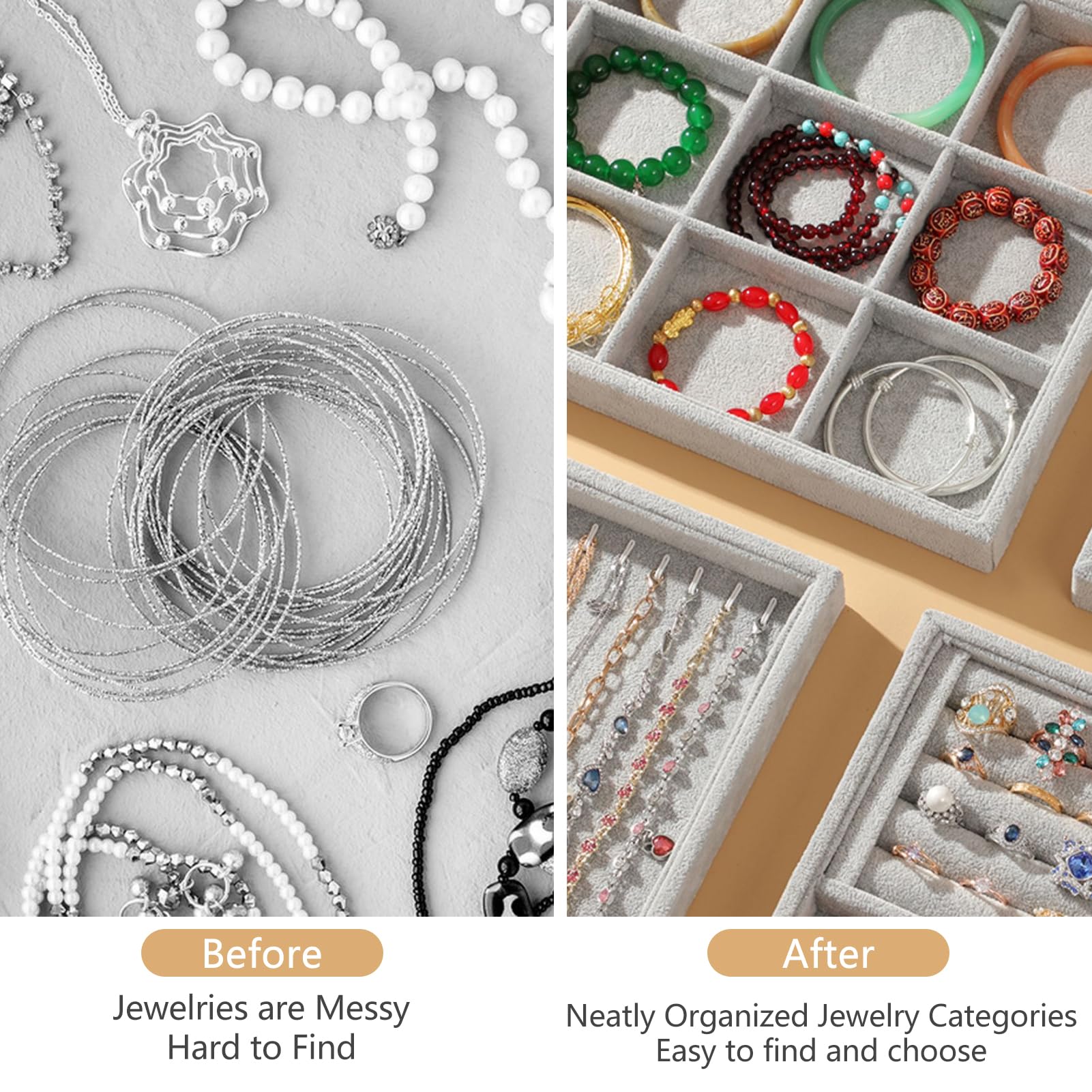 Rainmae 12 Stück Schmucktablett,Samt Schmuckeinsatz für Schubladen,Stapelbar Schmuck Organizer,Schmuckaufbewahrung Schublade für Ohrringe Ring Armband Broschen Halsketten