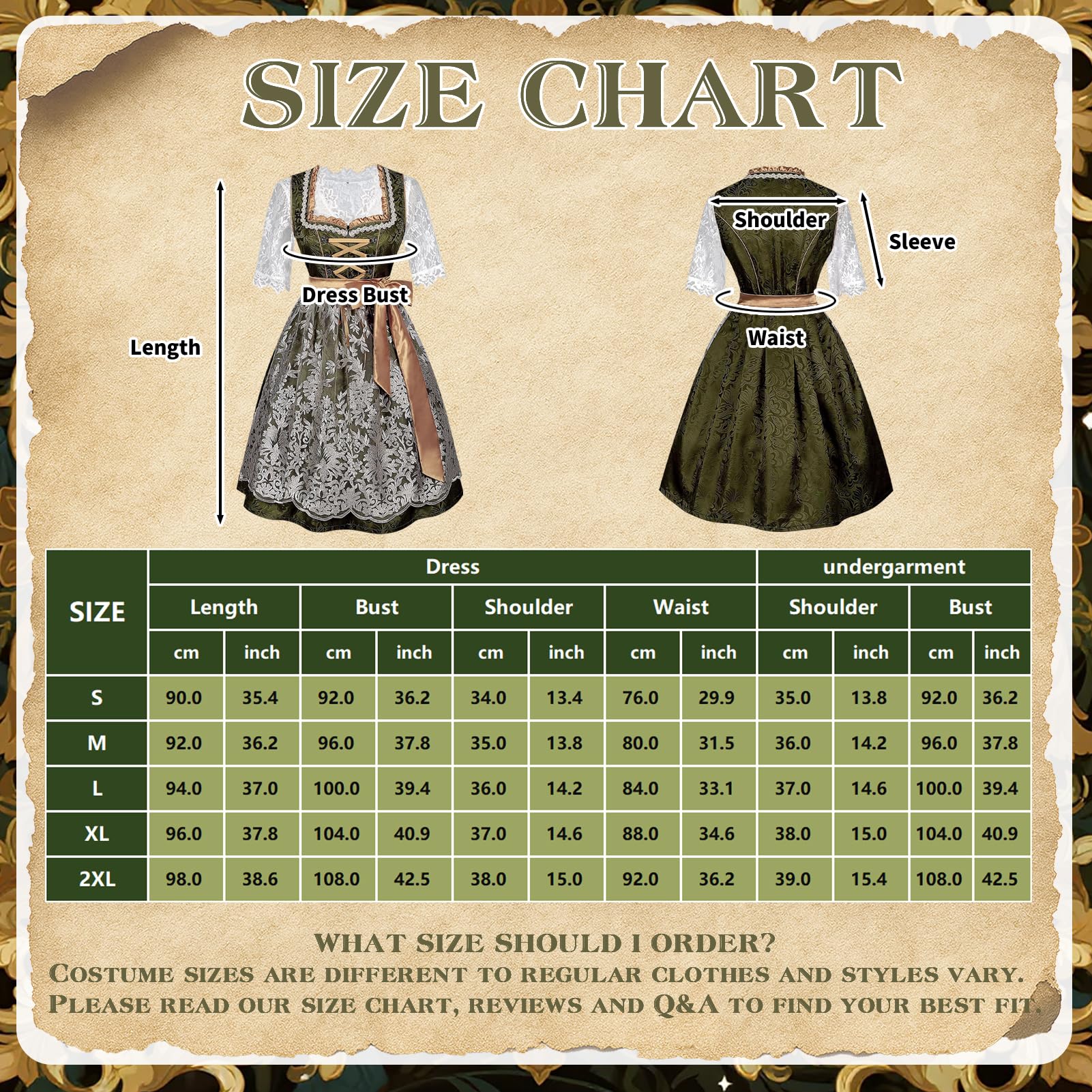 Oktoberfest Outfits für Damen, Trachtenkleid Trachtenmode für Oktoberfest, Dirndl Damen Midi Grün Oktoberfestkleider