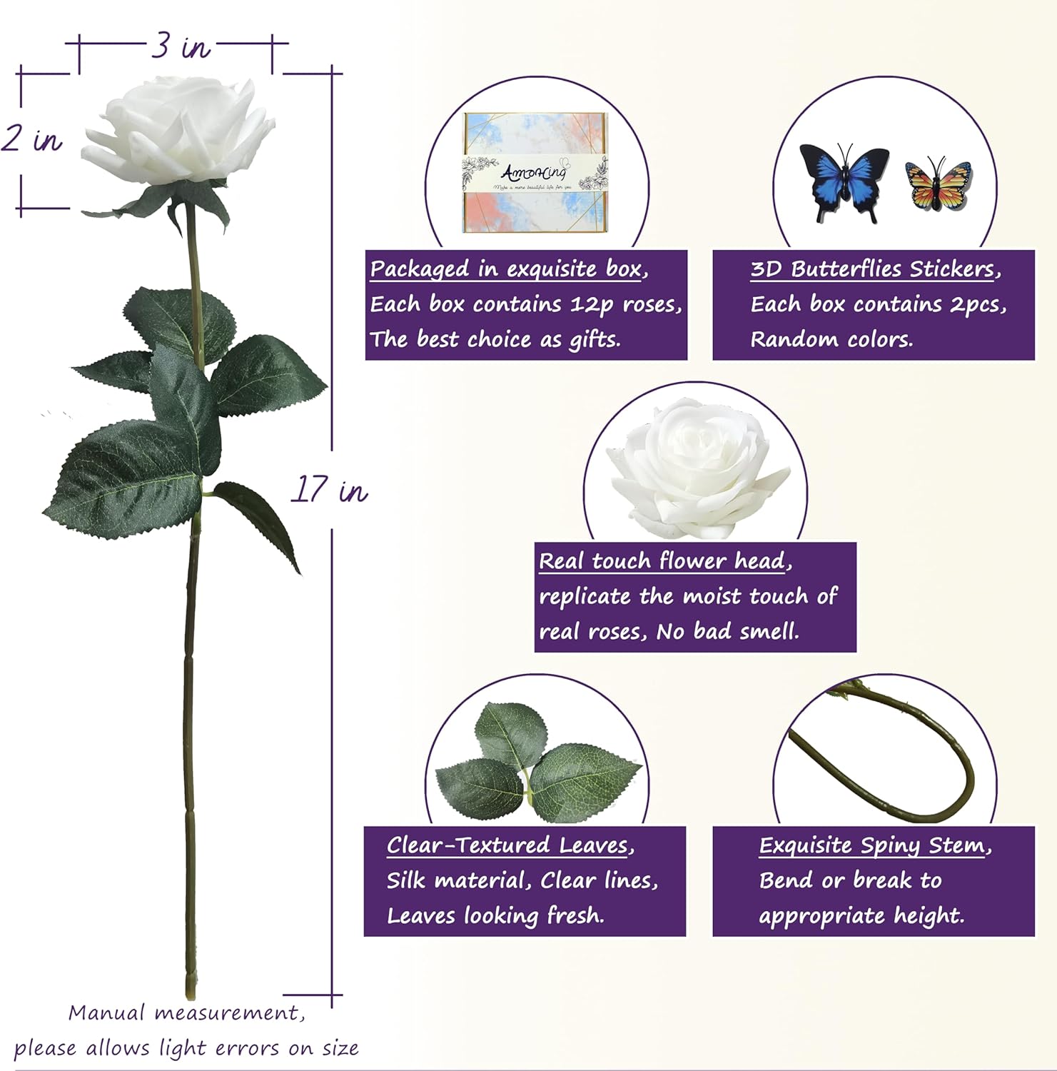 Artificial Flower Rose Bouquet Odorless, 12-Stem Lifelike Single Rose Silk Flowers with Plastic Flowers Stems for Vase Floral Arrangement, Wedding, Home Decor, Sympathy Flowers (Pure White) - Image 7