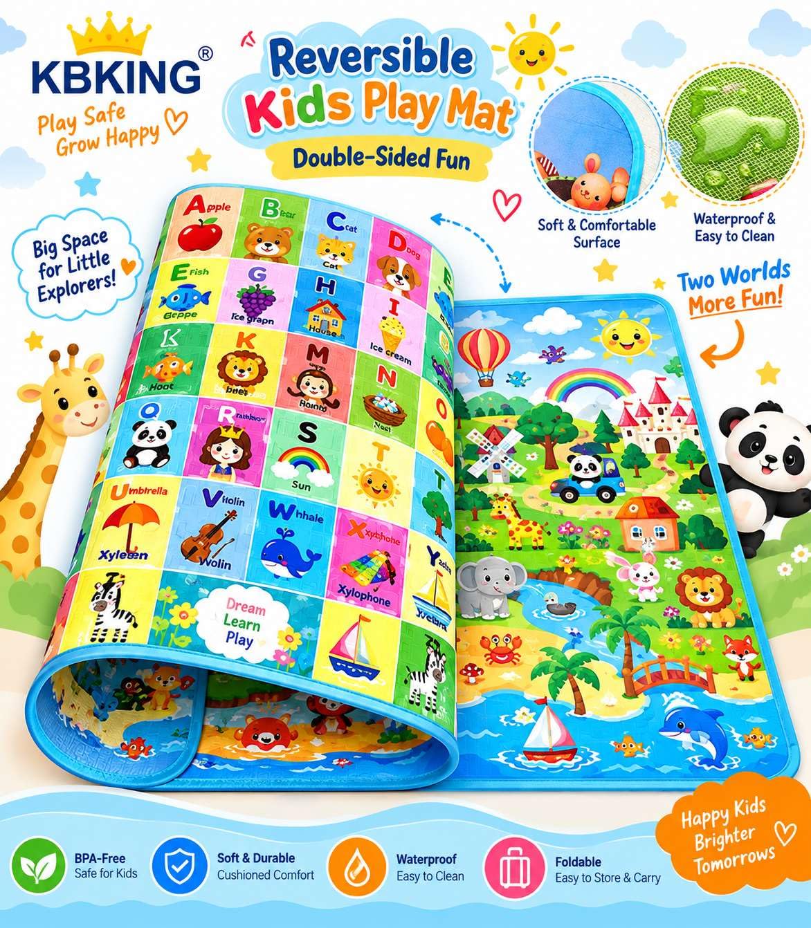 Double Sided Waterproof Baby Play Mat - 6x4 Feet -6 Double Sided Waterproof Baby Play Mat - 6x4 Feet -6