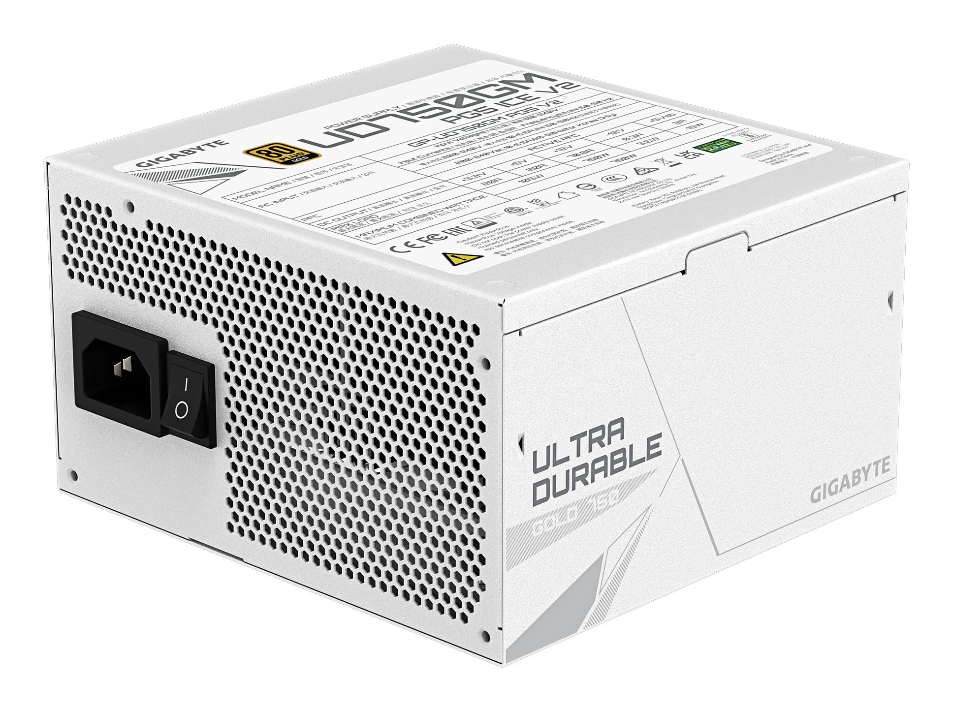 Gigabyte UD750GM PG5 ICE 80 Plus Gold Fully Modular 750w PCIe 5.0 White Power Supply Unit, ATX 3.1, 12VHPWR GPU Connector, Flat Cables, 10 Year Warranty - 4