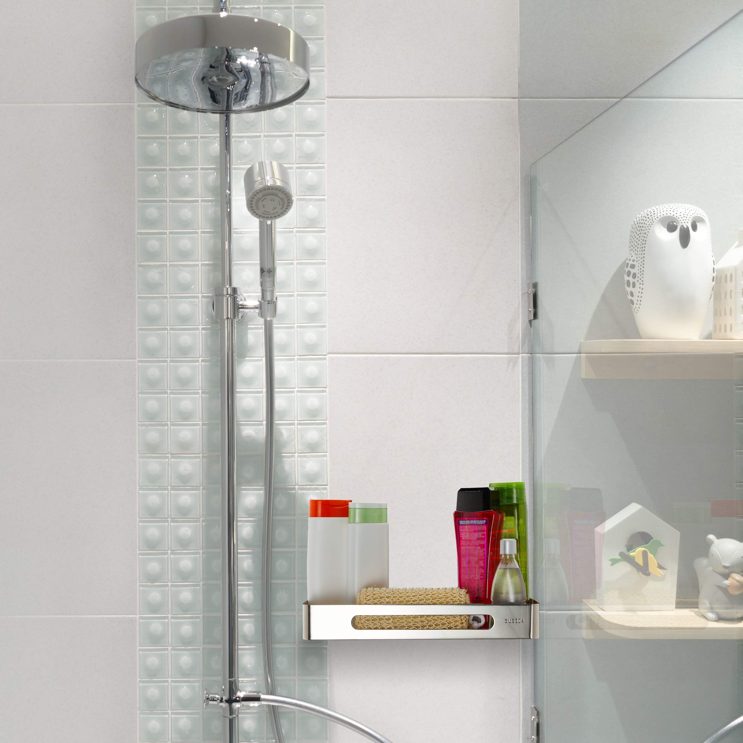 Relaxdays Estante Ducha, Acero Inoxidable Brillante, para Champú y Gel, 4,5 x 31 x 12 cm, Balda Baño Colgante, Plateado