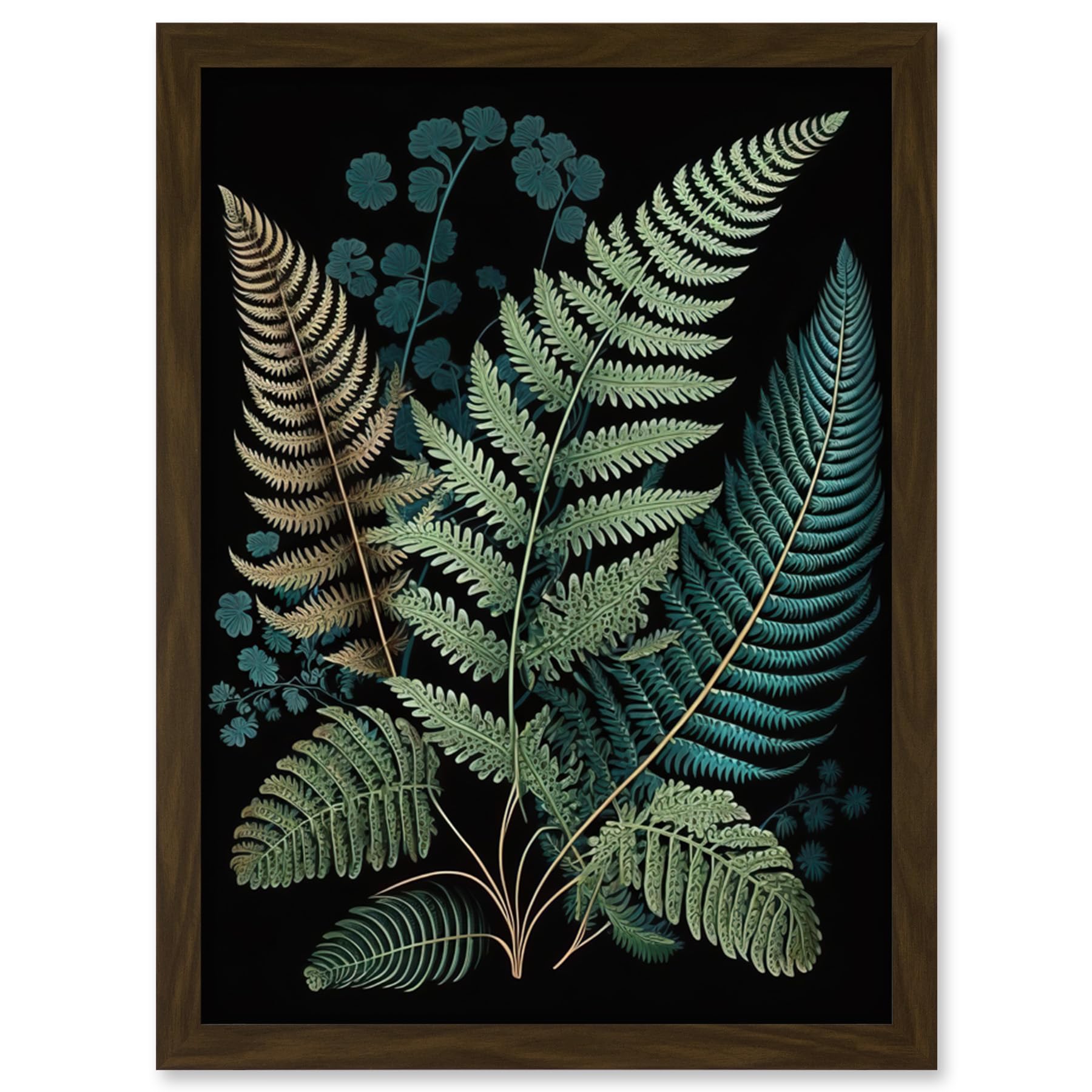 Artery8 Detailed Leaves Fern Fronds Botanical Illustration Artwork Framed Wall Art Print A4