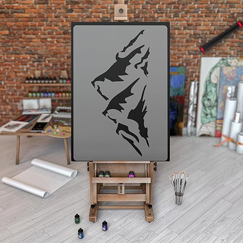 Miniatura 4 de NAKLEO Plantilla de pared de plástico reutilizable – 23.2 x 37.4 in / 23 x 37 pulgadas – Montañas Picos Viajes – Patrón de papel tapiz grande