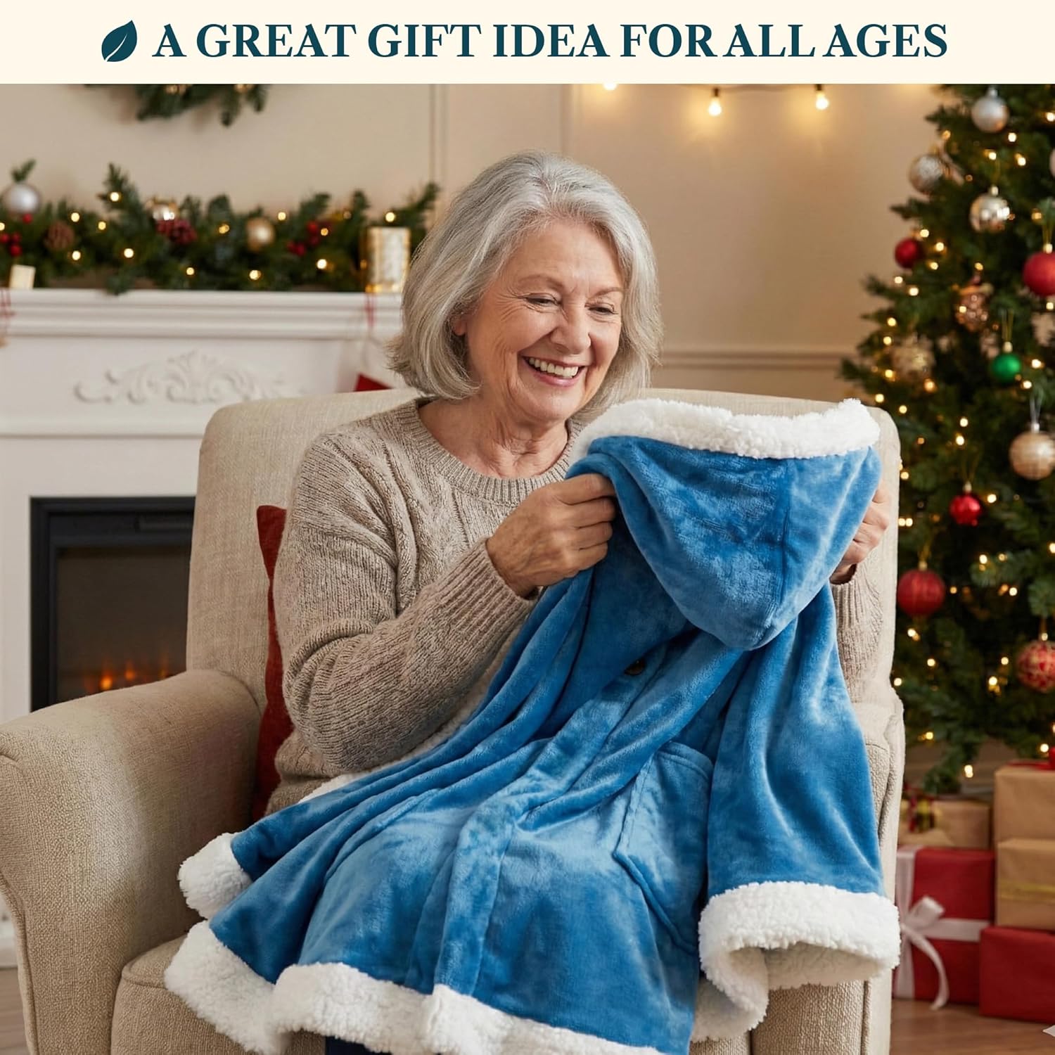 PAVILIA Sherpa Fleece Wearable Blanket for Adult Women, Cozy Plush Blanket Poncho Cape with Hood, Super Soft Shawl, Angel Wrap Throw for Office, Turquoise Sea Blue - Image 5