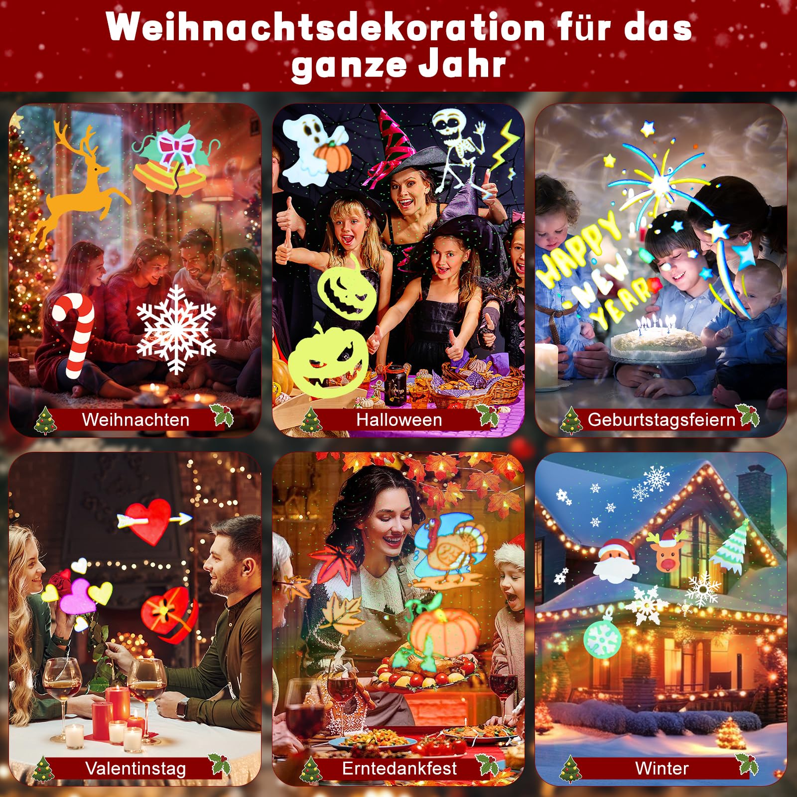 Projektor Weihnachten Aussen, GuKKK 2-in-1 LED Projektionslampe mit 10 Schaltbare Muster 10 Welleneffekt, Wasserdichte Christmas Lights mit Fernbedienung für Weihnachtsbeleuchtung Außen Innen