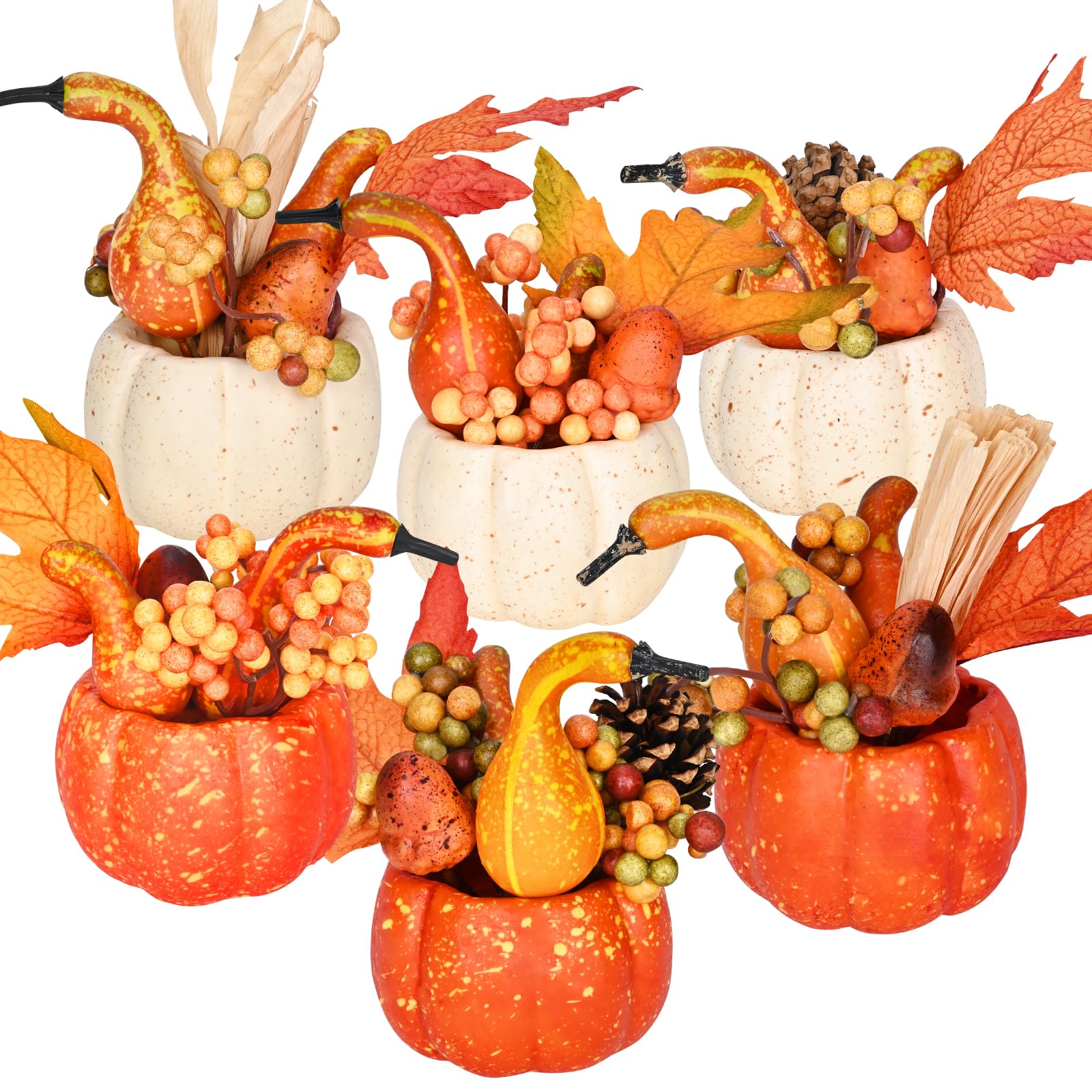 Waipfaru Fall Decor, Fall Centerpieces for Tables, 6Pcs Fake Pumpkin Decorations, Artificial Pumpkins for Decorating, Faux Fall Decorations for Home Thanksgiving Halloween Indoor Outdoor