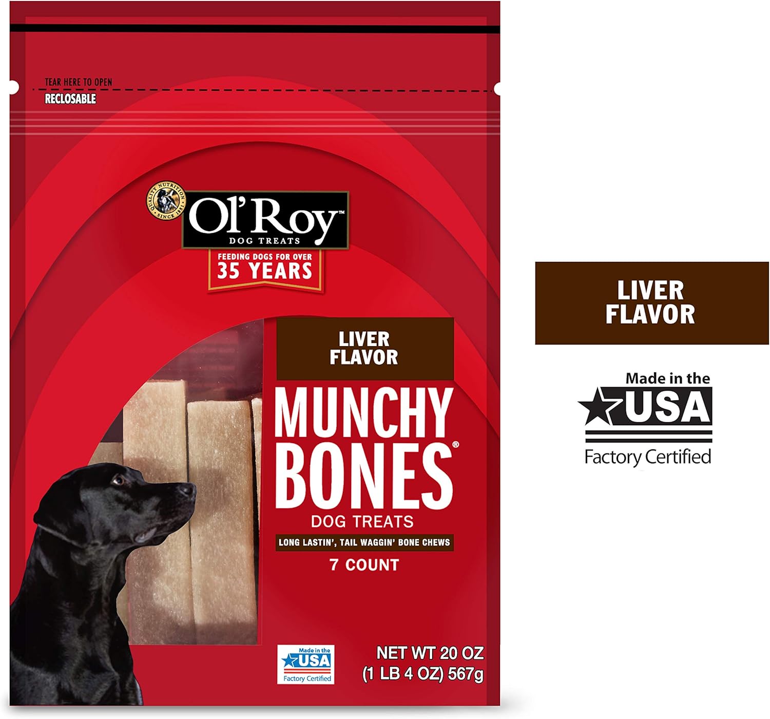 Ol' Roy Munchy Bones Dog Treats, Liver Flavor 20 oz 7 Count