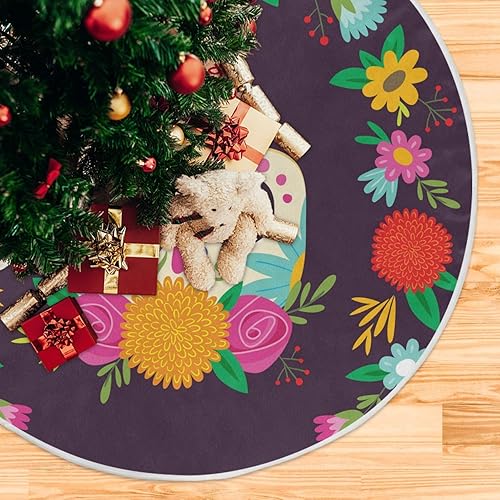 Miniatura 5 de ALAZA Decoración de falda de árbol de Navidad, falda de árbol grande de 47.2 pulgadas con calavera mexicana para fiesta de Halloween, decoración del