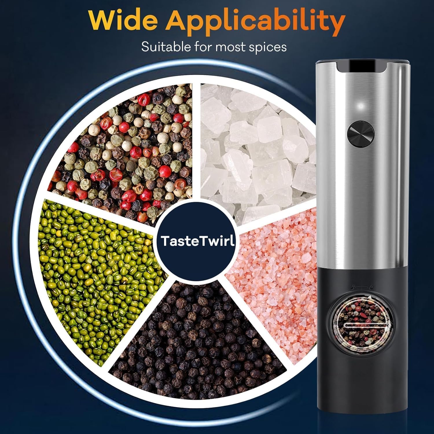 Electric Salt and Pepper Grinder Set Rechargeable, USB Charging Stand, Automatic Spice Mill Shakers Refillable, One Handed Operation, Adjustable Coarseness, LED Light
