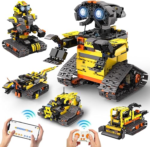 Kit de construcción de robot 5 en 1 para niños de 8 a 13 años, 688 piezas de juguetes de construcción de automóviles de dinosaurio controlado por