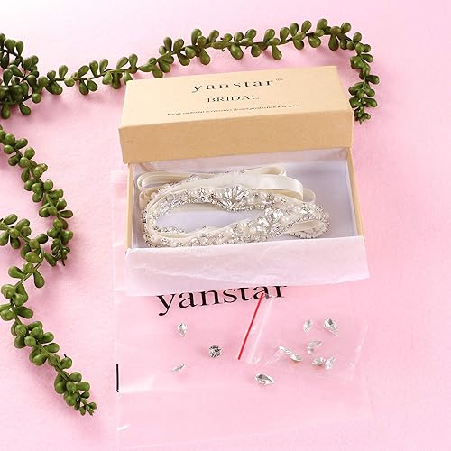 Miniatura 7 de Yanstar - Cinturón de novia hecho a mano con diamantes de imitación para vestido de dama de honor