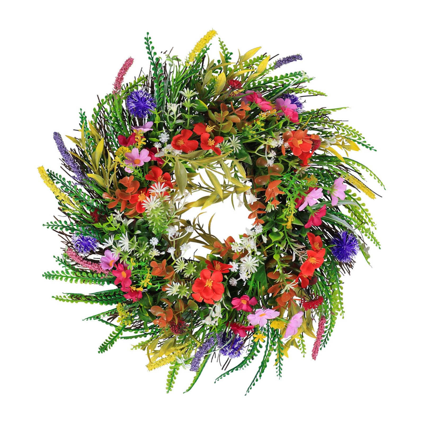Ghirlanda di Fiori Artificiali Primaverili Estivi Verde Vivace Decorazione della Porta D'ingresso per il Raccolto All'aperto e Al Coperto 45 Cm (#1)