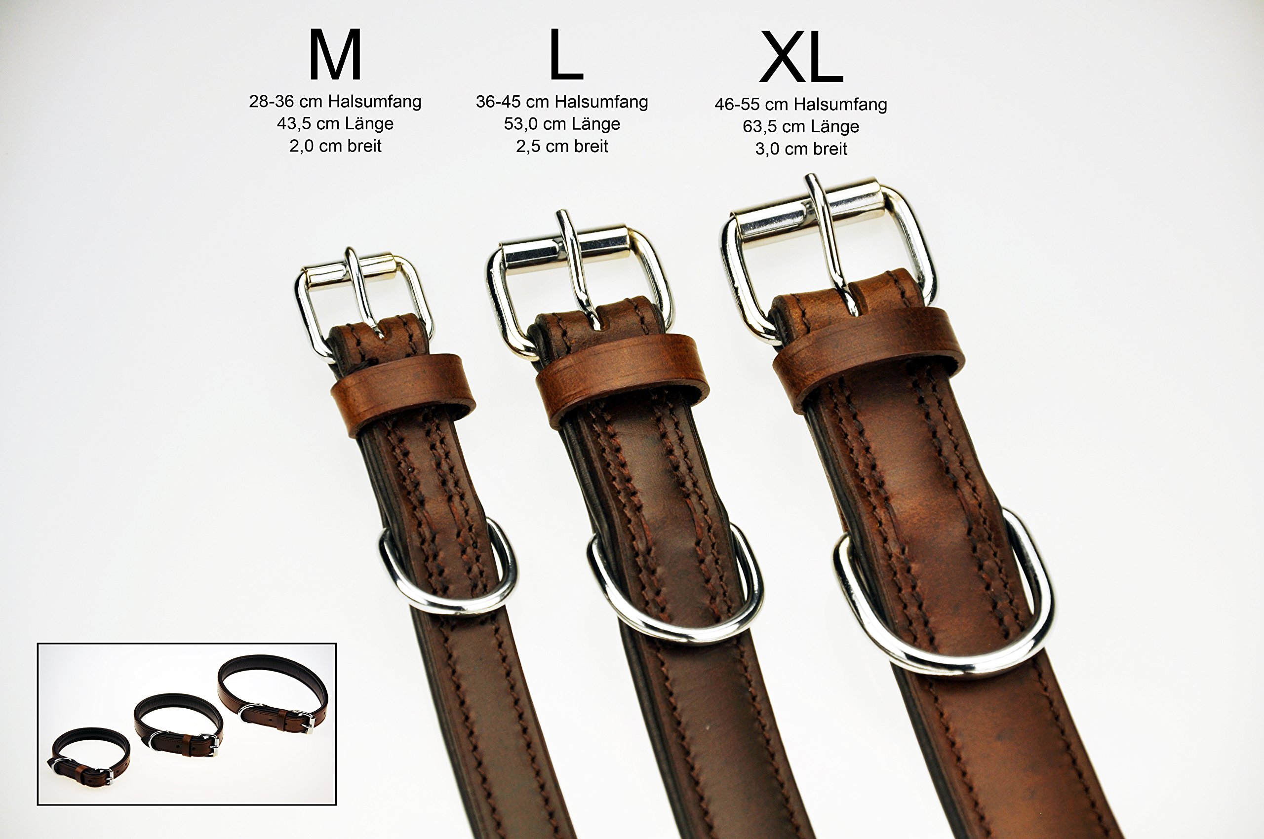 Hunde Halsband und Leine Set - aus Leder - handgenäht - Halsband Größe L/Leine 230cm (Braun)