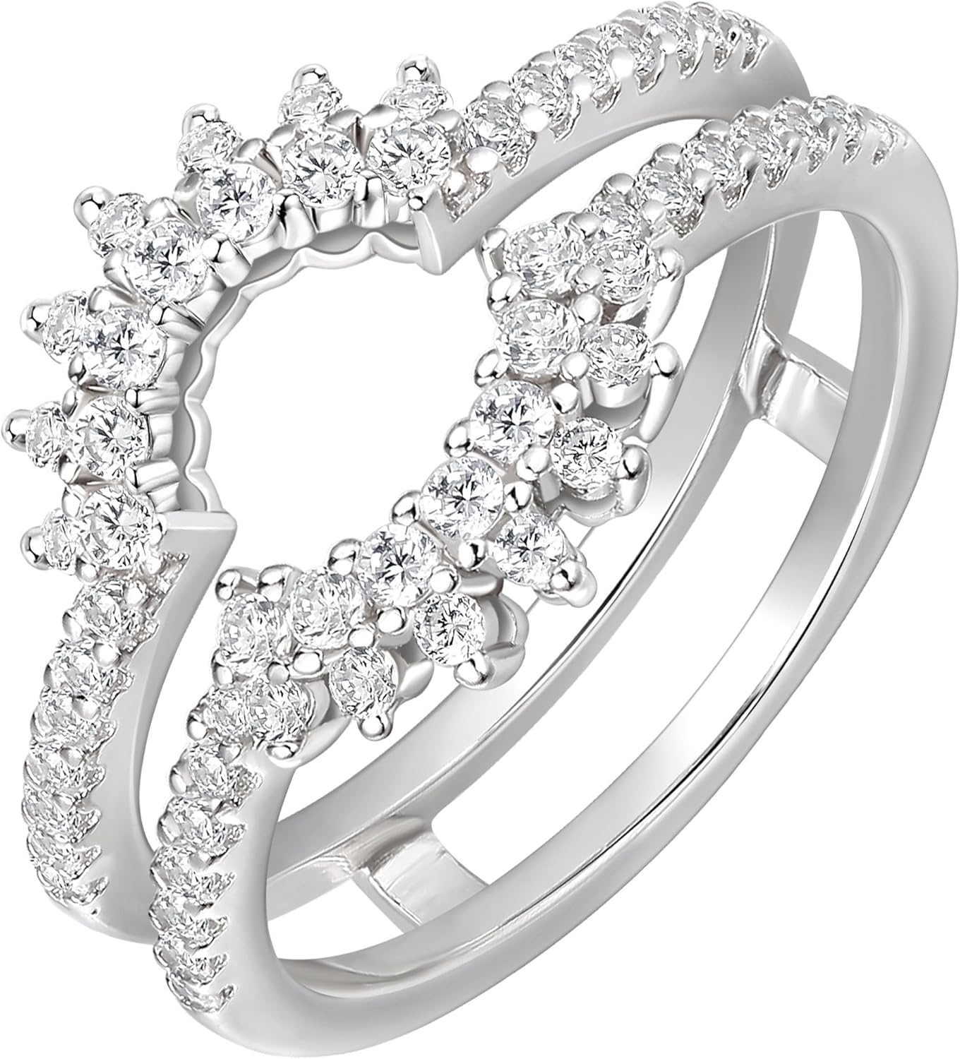 Newshe Jewellery Moissanite Ring Enhancer Curved Wedding Bands for Women Anniversary Engagement Rings Round Bridal Silver Plated Size