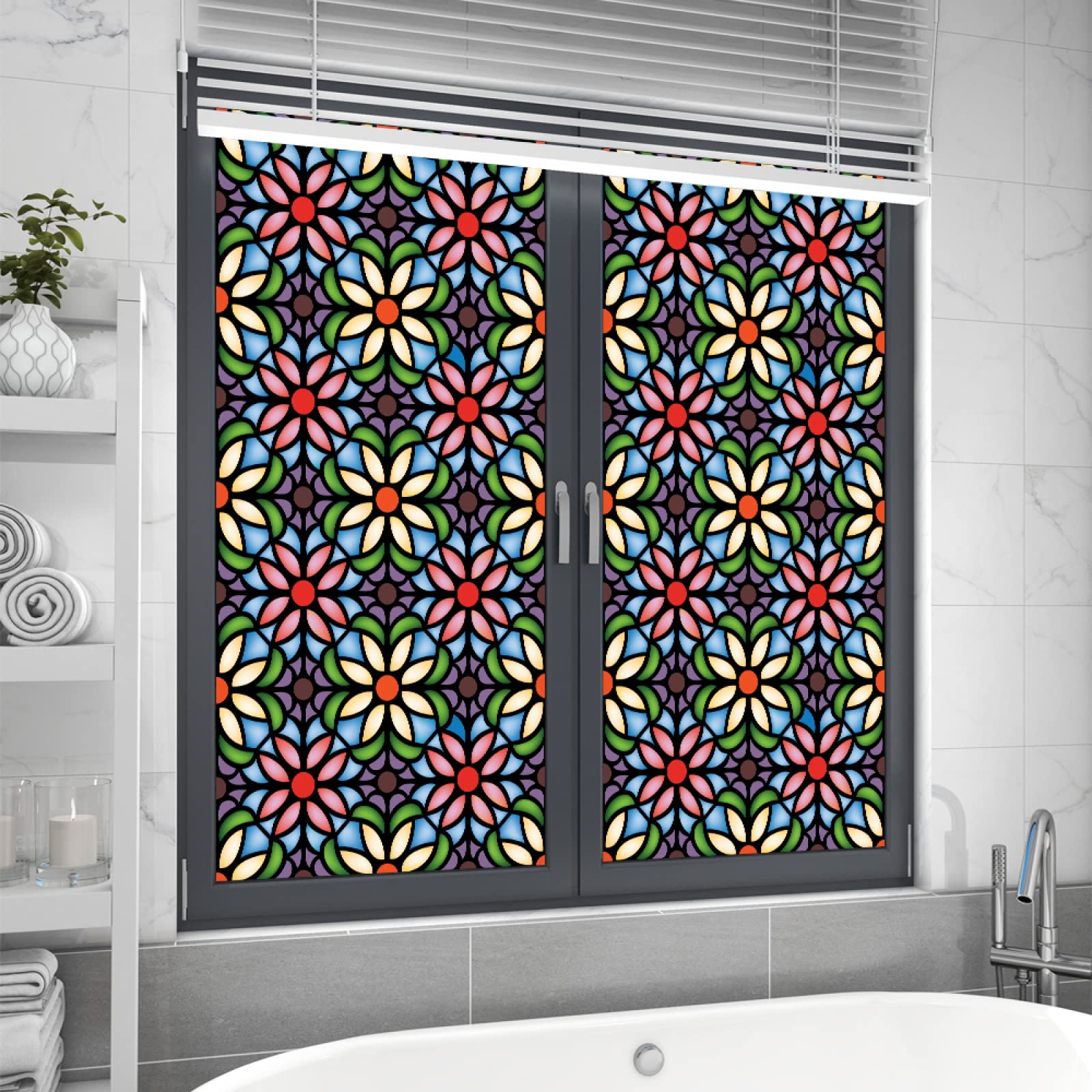 Window Film Privacy Purple Pink Floral Privacy Film for Glass Windows Frosted Window Film Stained Glass Window Film Window Stickers Window Privacy Film Bathroom Living Room 60x200cm