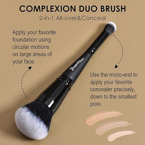 Miniatura 5 de Corrector de base de doble extremo, brocha de maquillaje con pelusa impecable, cepillo de cara grande, paquete de 2 piezas, ideal para líquidos,