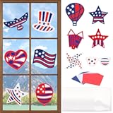 24 Pack 4th of July Craft Kit for Kids Make You Own Patriotic Stained Glass Craft Kit Window Stained Glass Suncatchers for DIY USA Independence Day Classroom Art Activities Party Dcoration