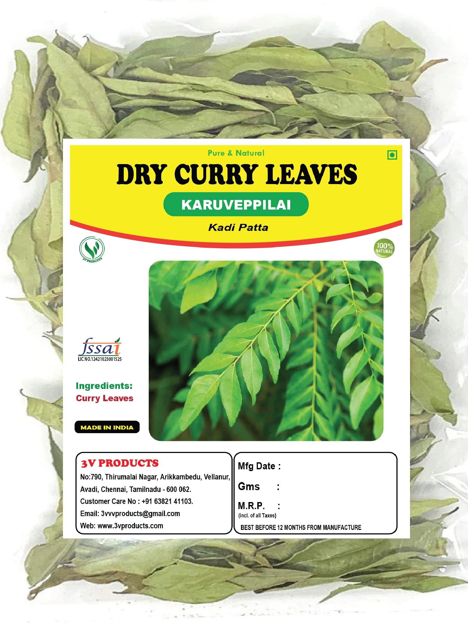 3V PRODUCTS Dry Curry Leaves 50 Gm | Dry Karuveppillai Leaves | Dry Kadi Patta (B08Q8236NL) Amazon Price History, Amazon Price Tracker