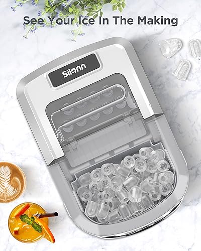 Miniatura 3 de Silonn Máquina para hacer hielo, 26 libras en 24 horas, 9 cubos listos en 6 minutos, máquina de hielo autolimpiable, máquina de hielo portátil