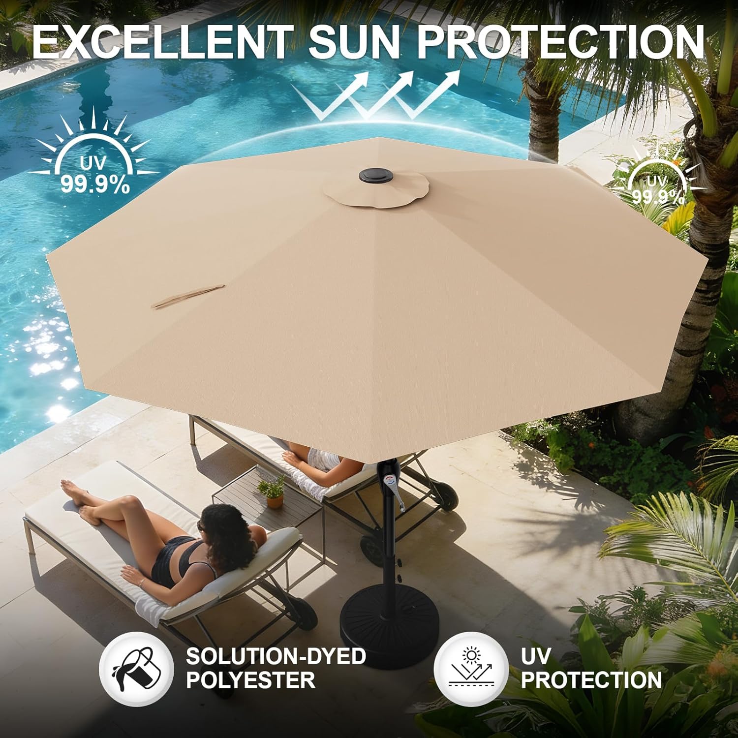 AreShark 12 FT Patio Umbrella for Outdoor, Outdoor Table Umbrella, Outdoor Patio Umbrellas with 8 Sturdy Ribs, Patio Umbrellas for Market, Garden, Deck, Backyard, Pool (Cerulean)
