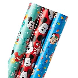 American Greetings Disney Christmas Wrapping Paper Rolls, Red and Blue Holiday Gift Wrap (105 sq. ft., 3 Rolls-30 in. x 14 ft., Cut Lines)Mickey Mouse, Minnie Mouse, Donald Duck, Pluto