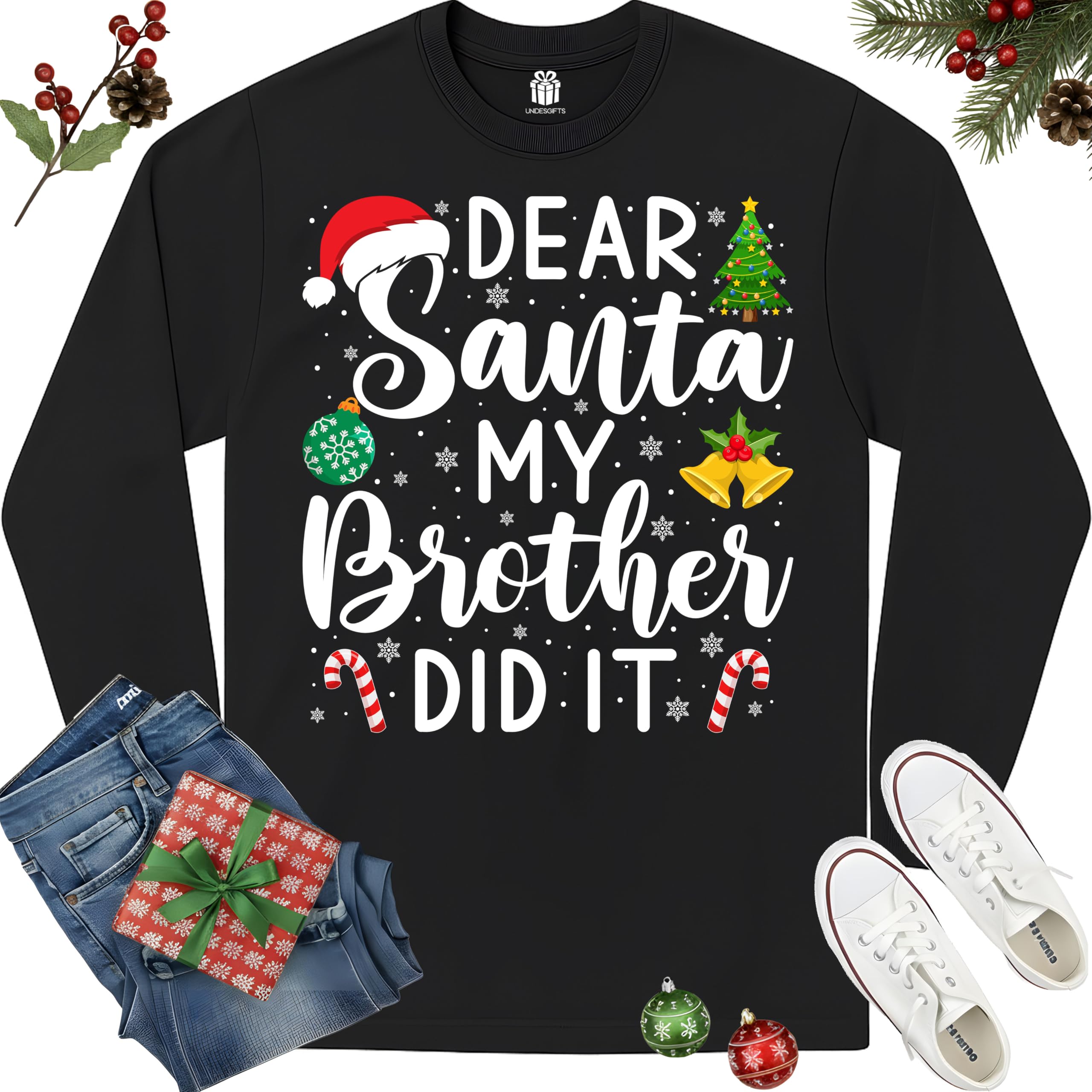 Dear Santa My Brother Did It Funny Christmas Matching Xmas Shirt for Youth Boys Girls Kids Toddler Son Daughter