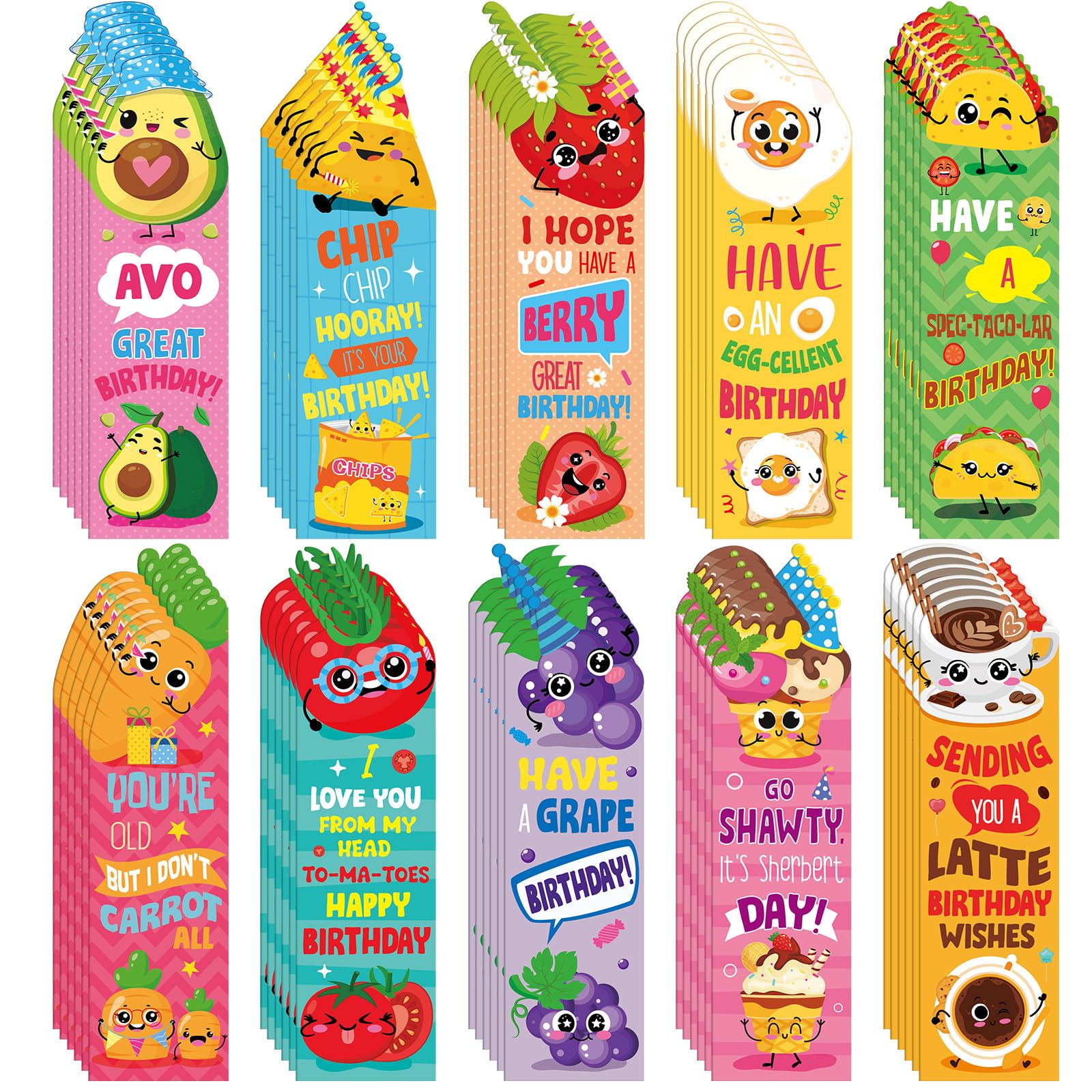 Marspark 60 Pieces Scratch and Sniff Scented Bookmarks Fruit Food Theme Sayings Bookmarks Funny Birthday Cute Scented Gifts for Students Teens Food Lovers School Office Home, 10 Styles