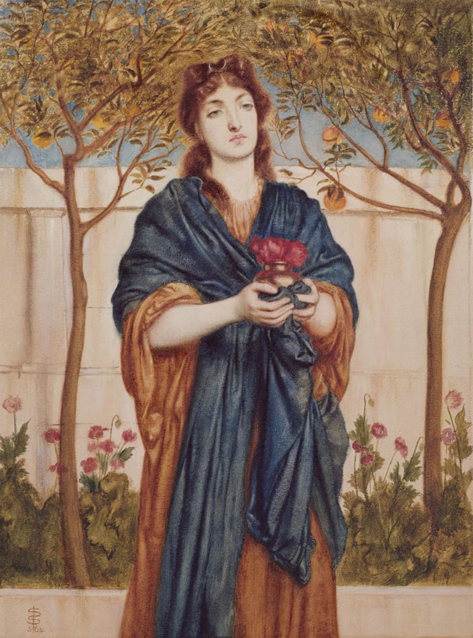 ARTXLXXBN Famous Painting Canvas Artwork Graffiti Print Priestess Offering Poppies by Simeon Portrait Canvas Image for Home Decor 60x90cm