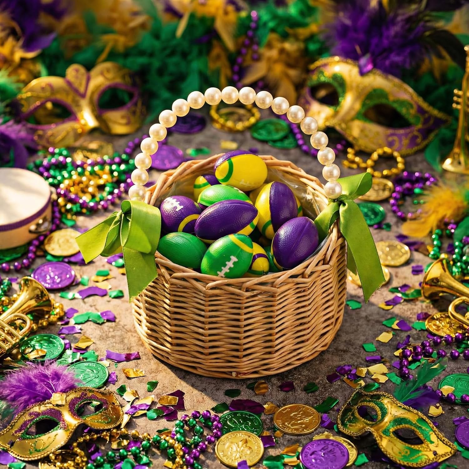 48 Pcs Mardi Gras Throws Mini Foam Football Bulk Stress Balls 2in Relief Sports Balls for Carnival Reward Party Game Favors Decorations Sports Event Gift Suitable for 15+ People