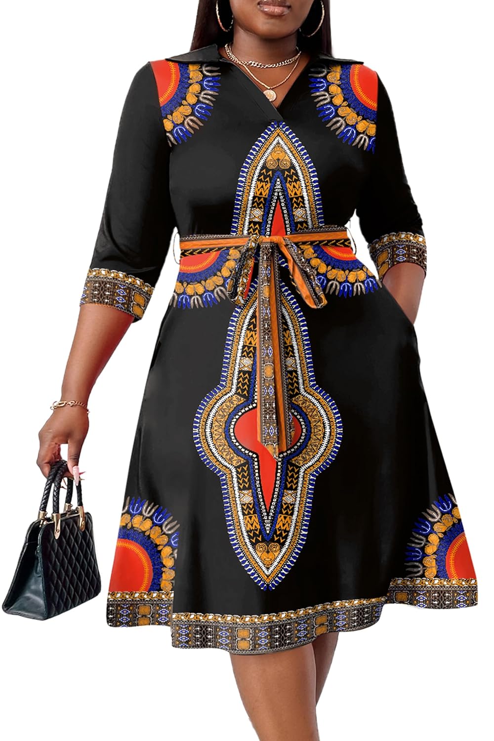 FANDEE Plus Size Midi Dress for Women - Printing Summer Dresses for Wedding Guest Cocktail Party 3 4