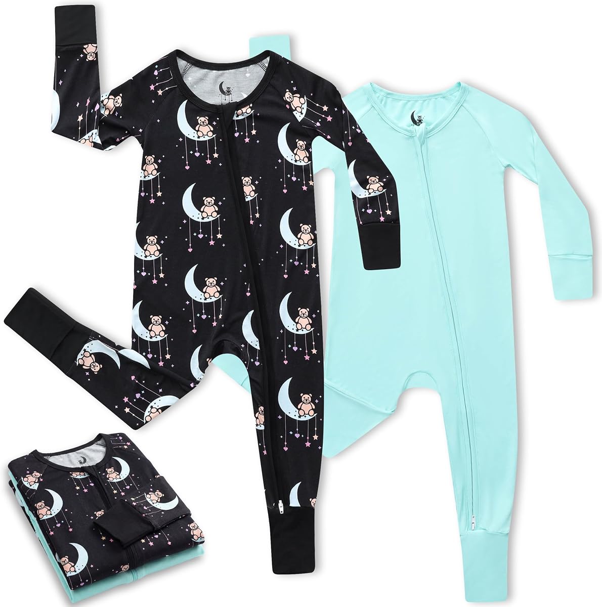 Pijamas de viscosa de bambú para bebé, cremallera de 2 vías para cambio de pañal, de 0 a 24 meses, suave y elástico, paquete de 2