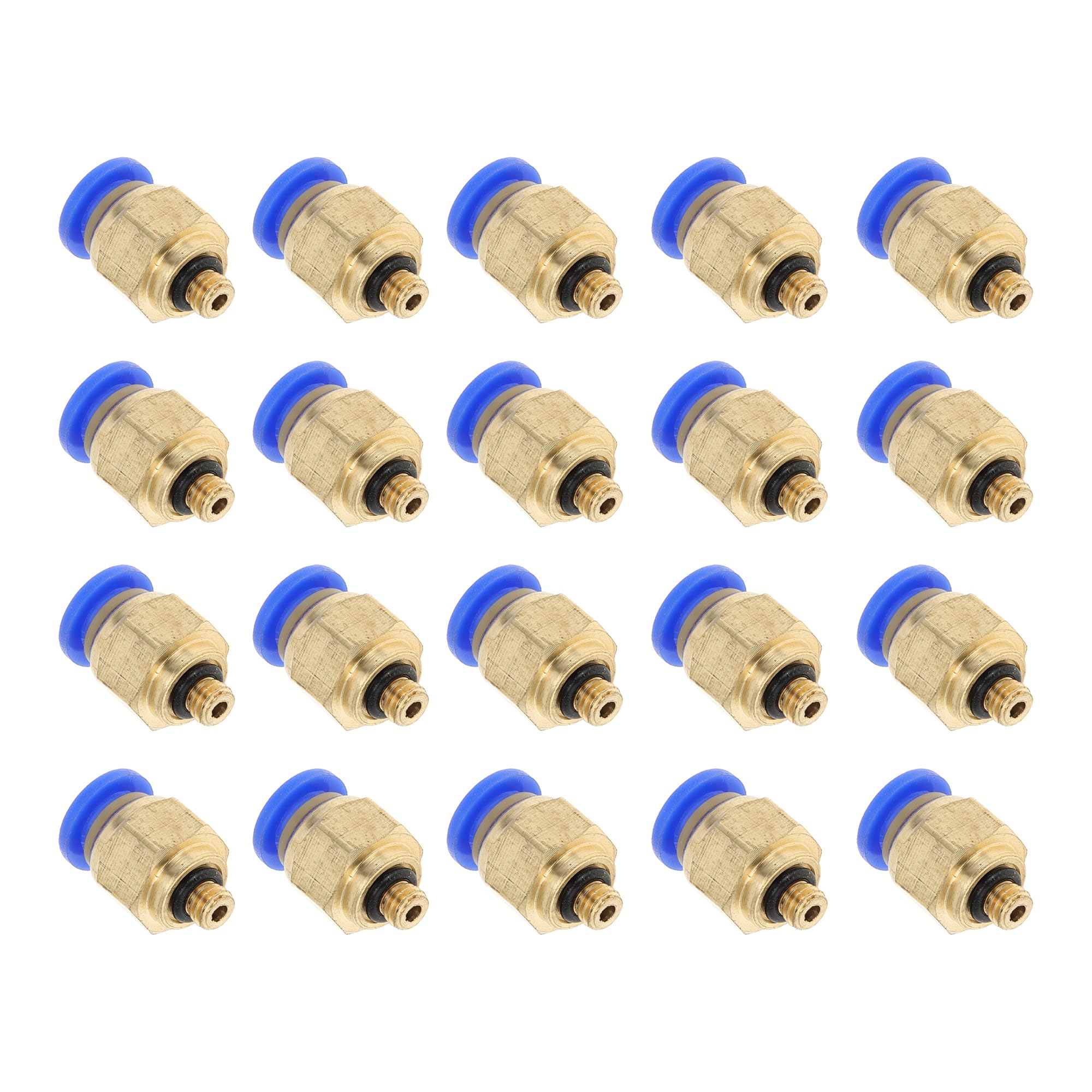 Hihaha Push to Connect Air Fittings 1/4" Male Thread Air Line Quick Connector Plastic Metal M5 20 Pcs Blue Gold Tone