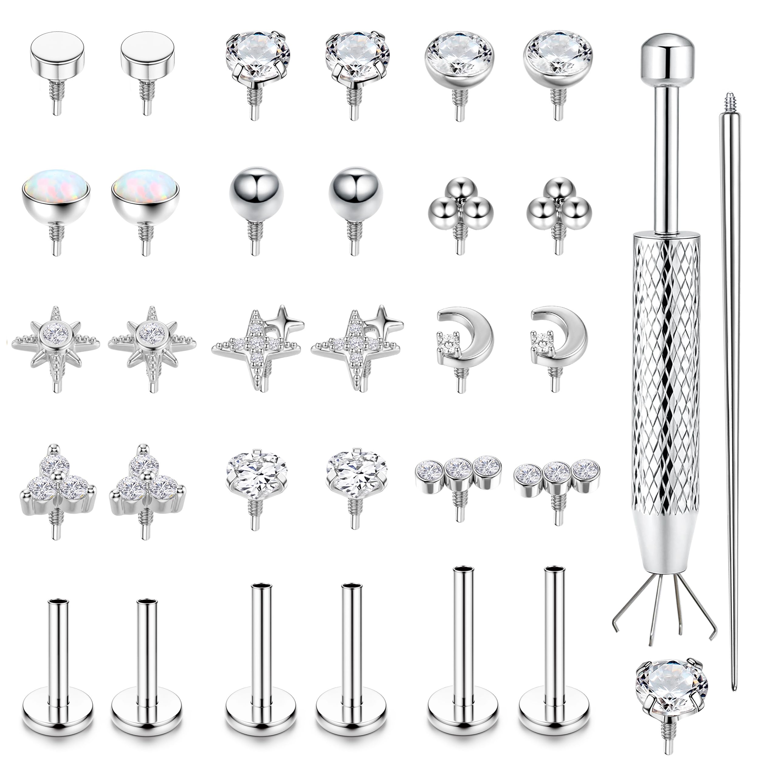 Milacolato 16G/18G Labret Piercing Naso Acciaio Chirurgico Orecchini Piatti Dietro Labbro Helix Piercing Orecchio Trago Cartilagine per Donna Argento Oro 6/8/10MM