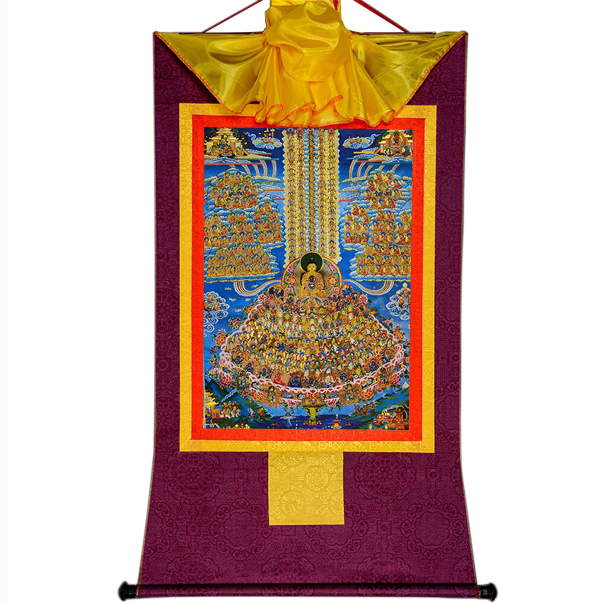 Gandhanra Thangka Tibetische Wandbehang,Shakyamuni Zufluchtsbaum Thangka,Heißgeprägter Buddha Wandteppich für Zen Wohnkultur, Meditation, Spirituelle Entspannung und Ruhe