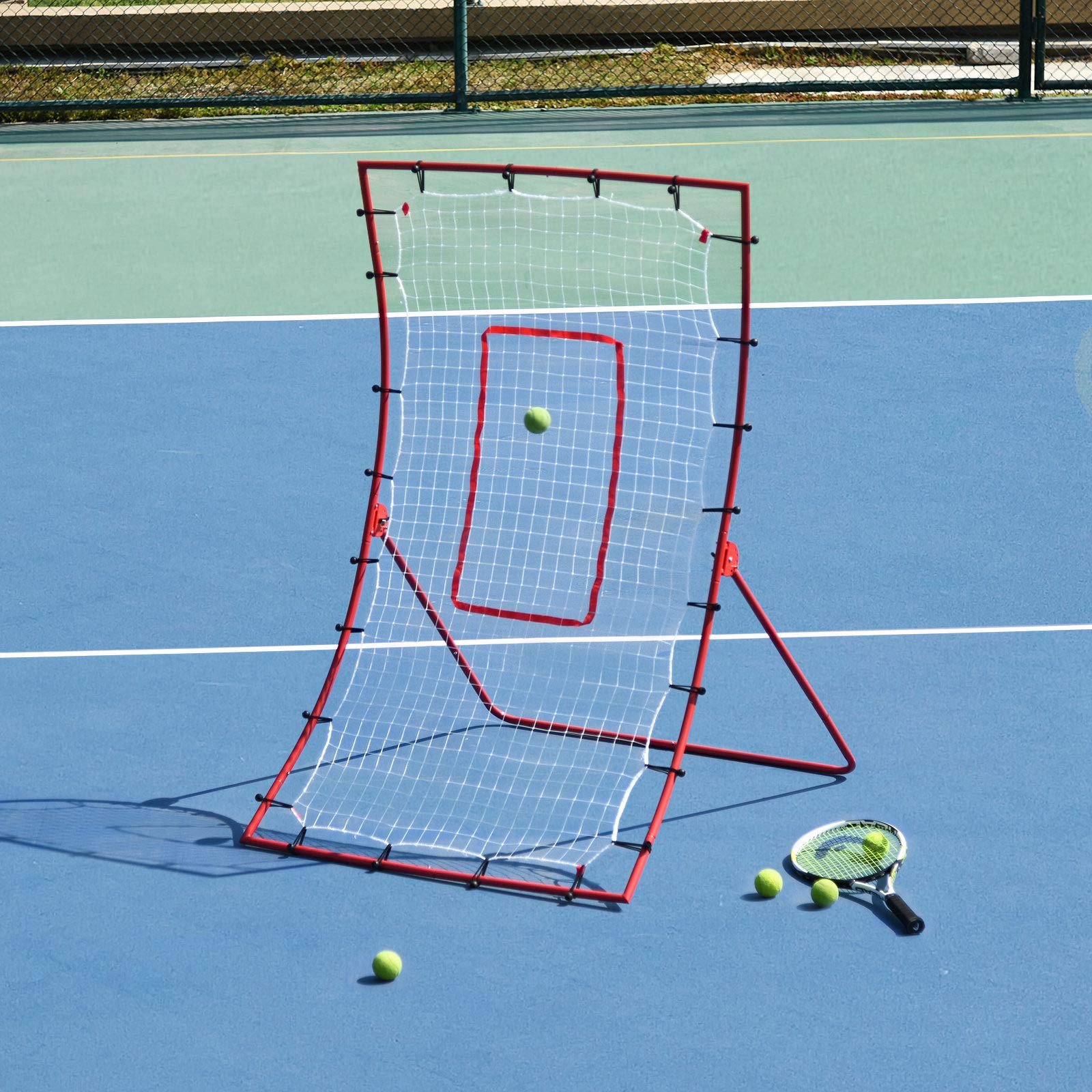 HOMCOM Filet de Rebond de Football, Rebondisseur, pour Entraînement, Angle Réglables, Accessoires de Fixation Fournies, 175L x 115H x 77P cm, Rouge, Blanc