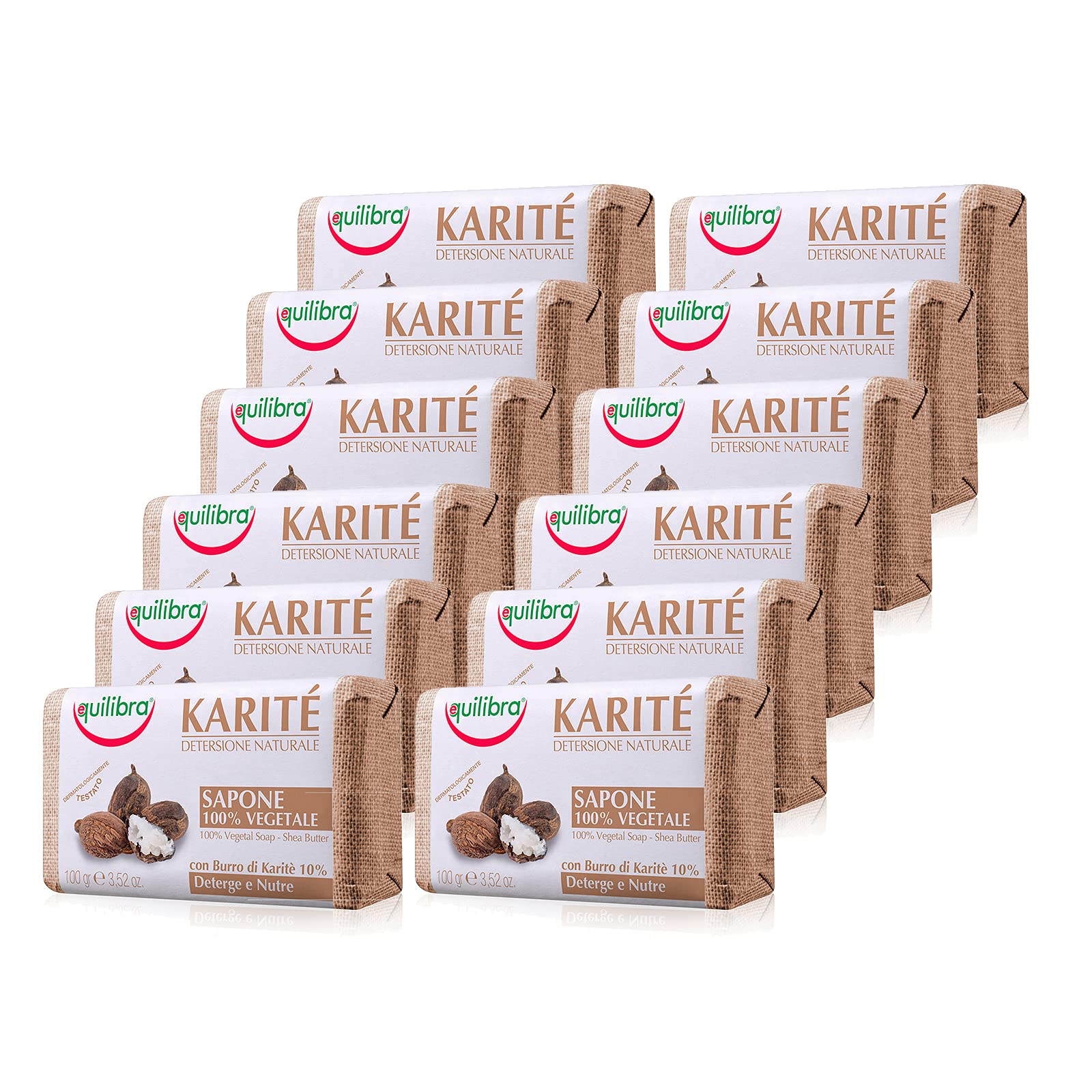 equilibra Mydło Karite 100% roślinne, 100 g, opakowanie 12 szt