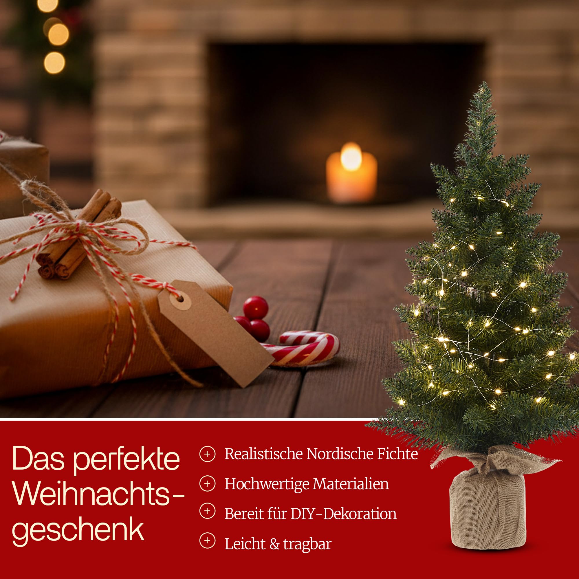 Meisterhome® 3-teiliges Set Künstlicher Weihnachtsbäume mit LED-Lichtern – Realistische Tannennadeln & Jutefuß – Höhen 75/90 / 120 cm – Langlebige & stilvolle Weihnachtsdeko