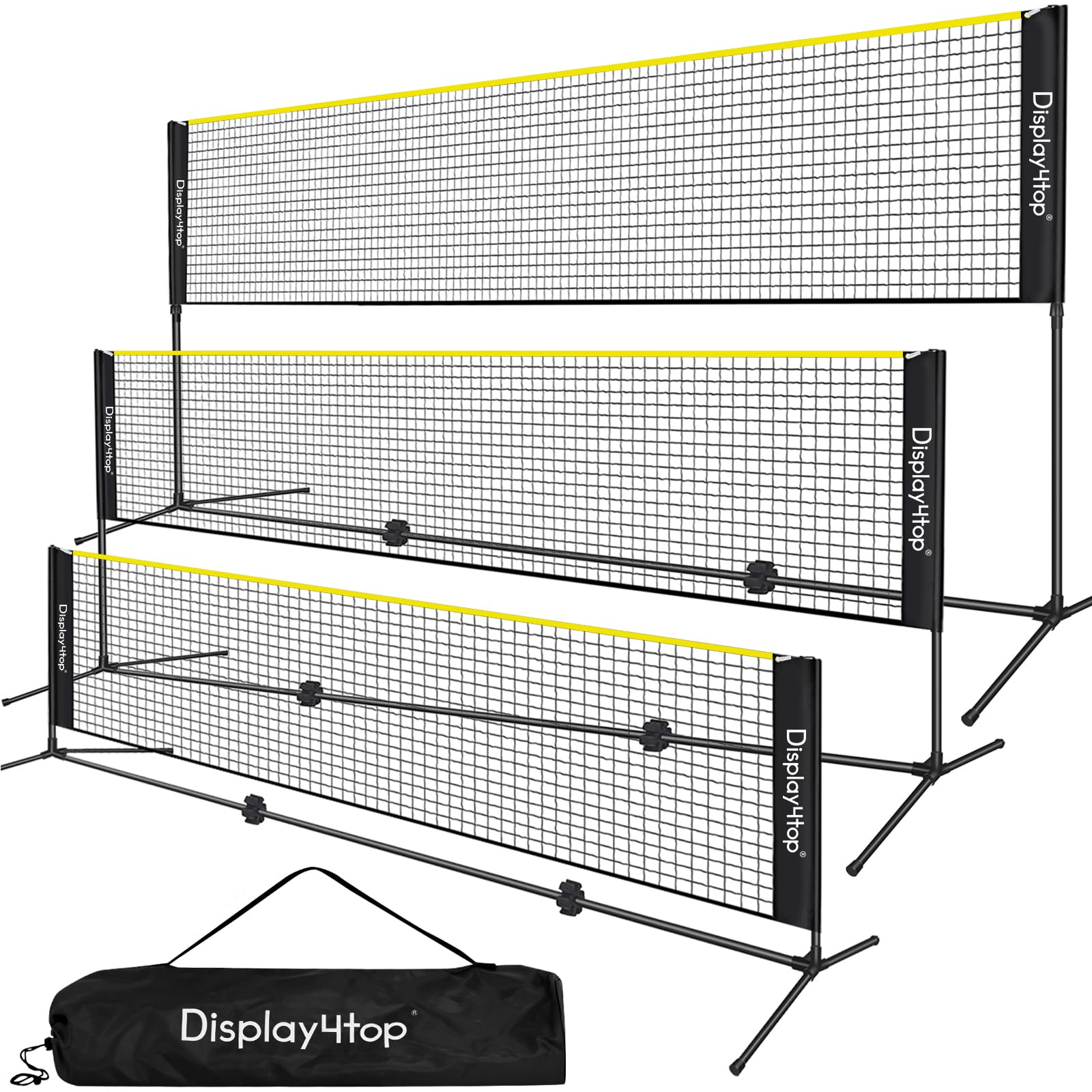display4top 5M Badminton Net Set, Volleyball Tennis Net, Height Adjustable, Portable with Portable Carry Bag, Sports Net for Indoor or Outdoor Court, Beach, Driveway, Yellow