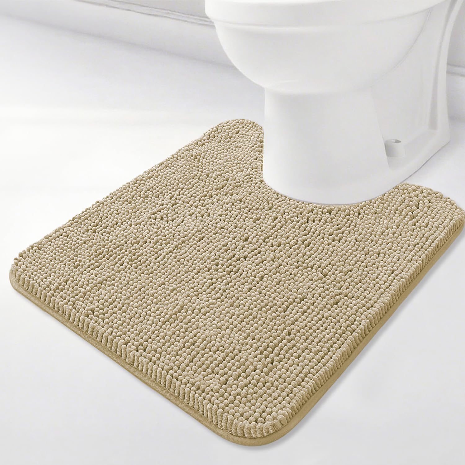 BOANKODU Toilet Rugs U-Shaped,20"x 20"Super Absorbent Chenille Bathroom Rugs and Strong PVC Non-Slip Backing for Toilets Rug Set,Machine Washable,Bath Mats for Bathrooms,Beige Beige 1'8" x 1'8" (20x20"U-Shape)