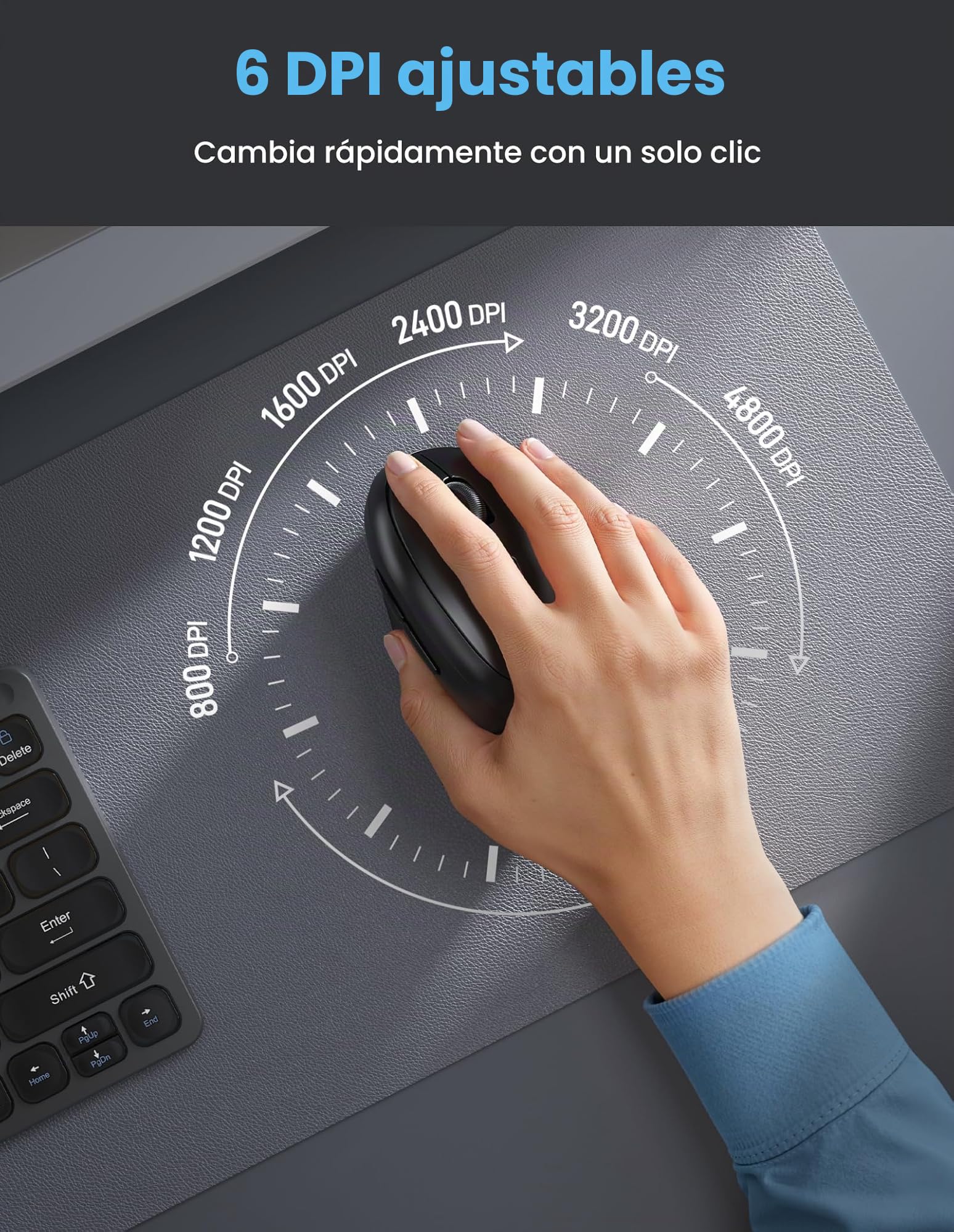 TECKNET Ratón Inalámbrico Bluetooth, Ratón Ergonómico Recargable con 3 Dispositivos (BT 5.0/3.0+2.4G), 4800DPI Ratón Vertical Silencioso para Portátil, Ordenador, iPad, Mac y Windows