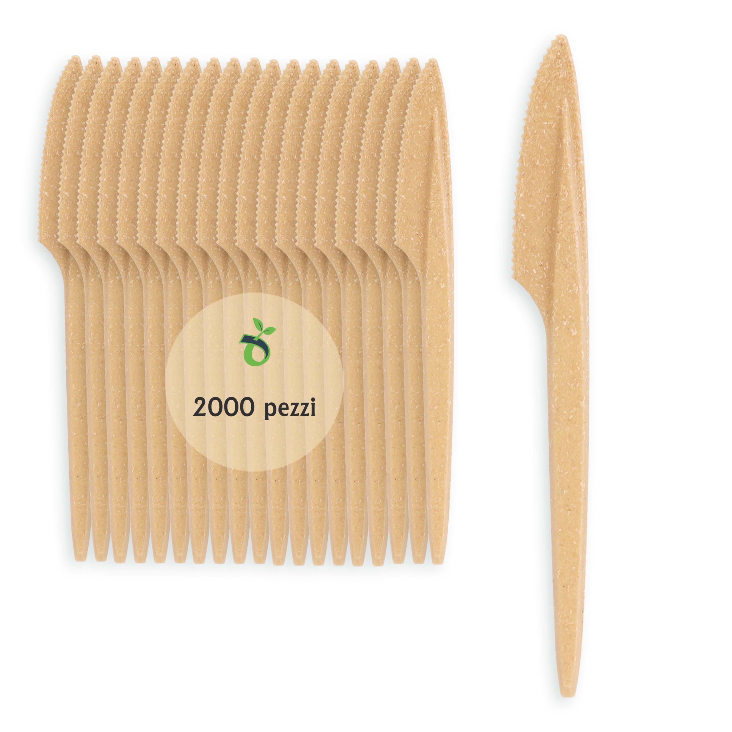 Coltelli Monouso in WPC, Color Legno Chiaro - Confezione da 2000 Pezzi | Posate Biodegradabili per Finger Food, Pasti, Compleanni ed Eventi
