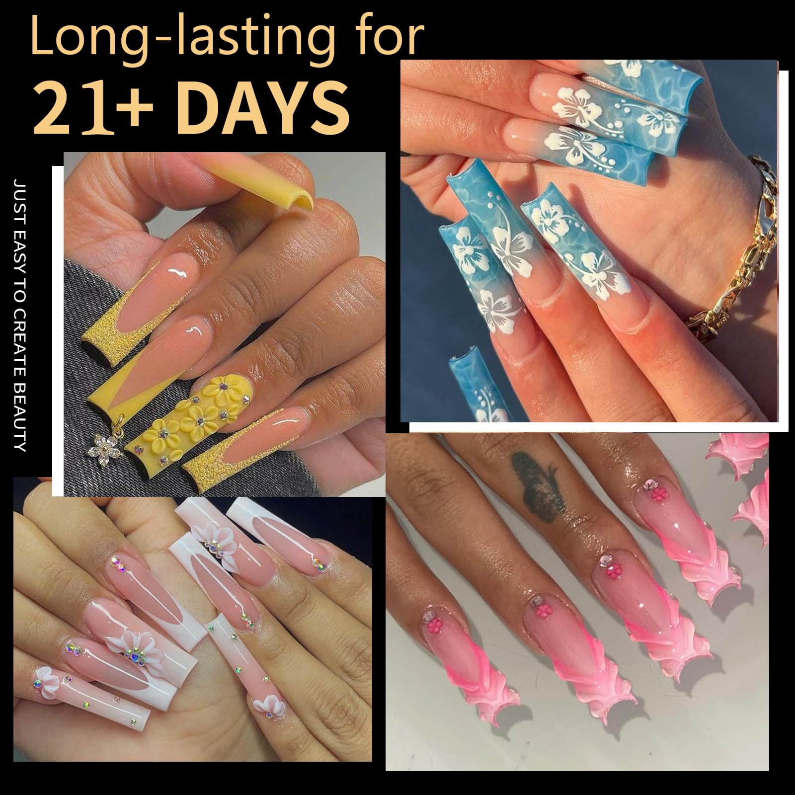 240 Stück quadratische Nagelspitzen, lange quadratische Nagelspitzen aus weichem Gel, 12 Größen Halbe Abdeckung, künstliche Acryl, für Anfänger und Profis